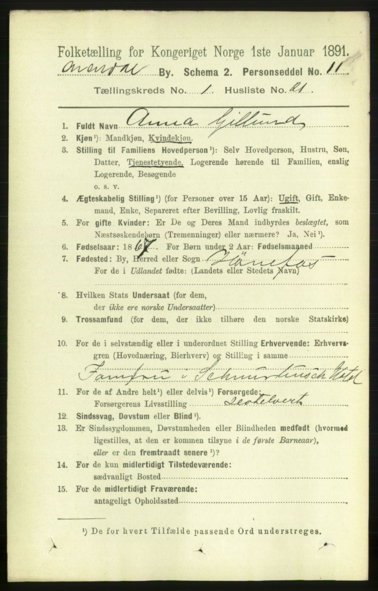 RA, 1891 census for 0903 Arendal, 1891, p. 1221