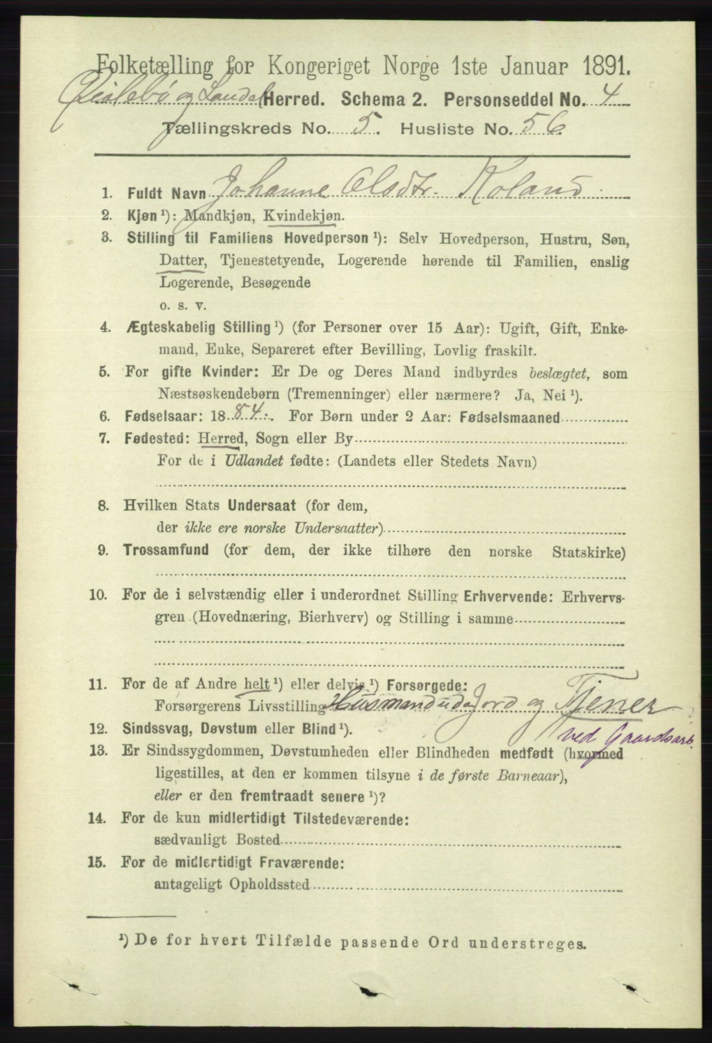 RA, 1891 census for 1021 Øyslebø og Laudal, 1891, p. 1634