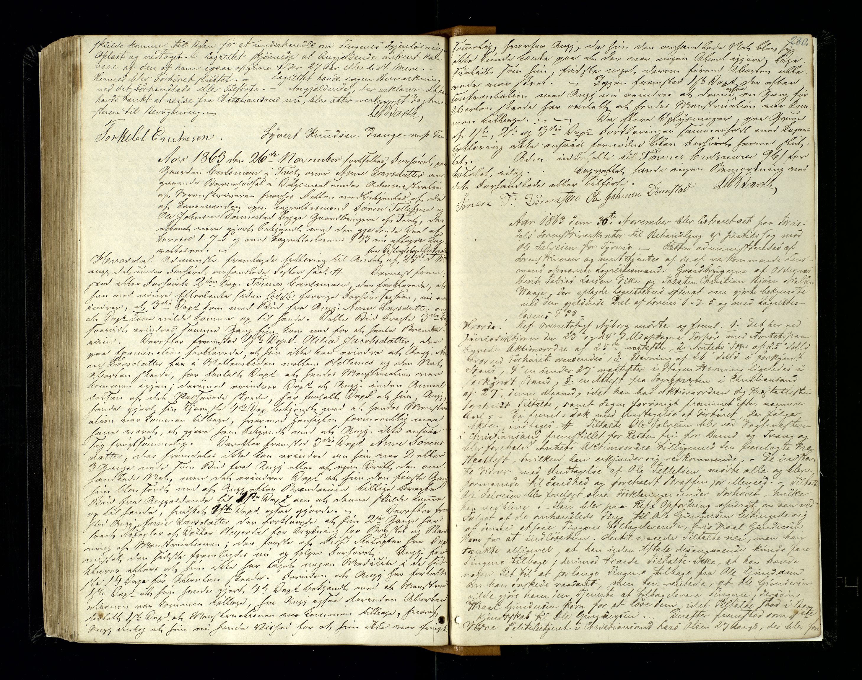 Torridal sorenskriveri, AV/SAK-1221-0012/F/Fb/L0001: Ekstrarettsprotokoll med løst register nr. 1, 1855-1863, p. 280