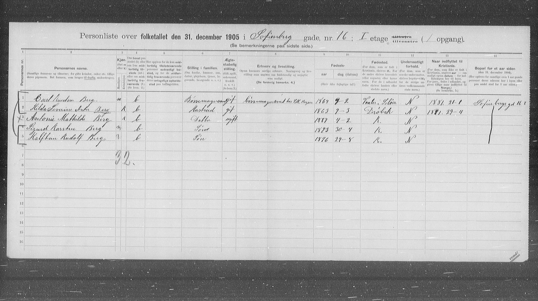 OBA, Municipal Census 1905 for Kristiania, 1905, p. 51175