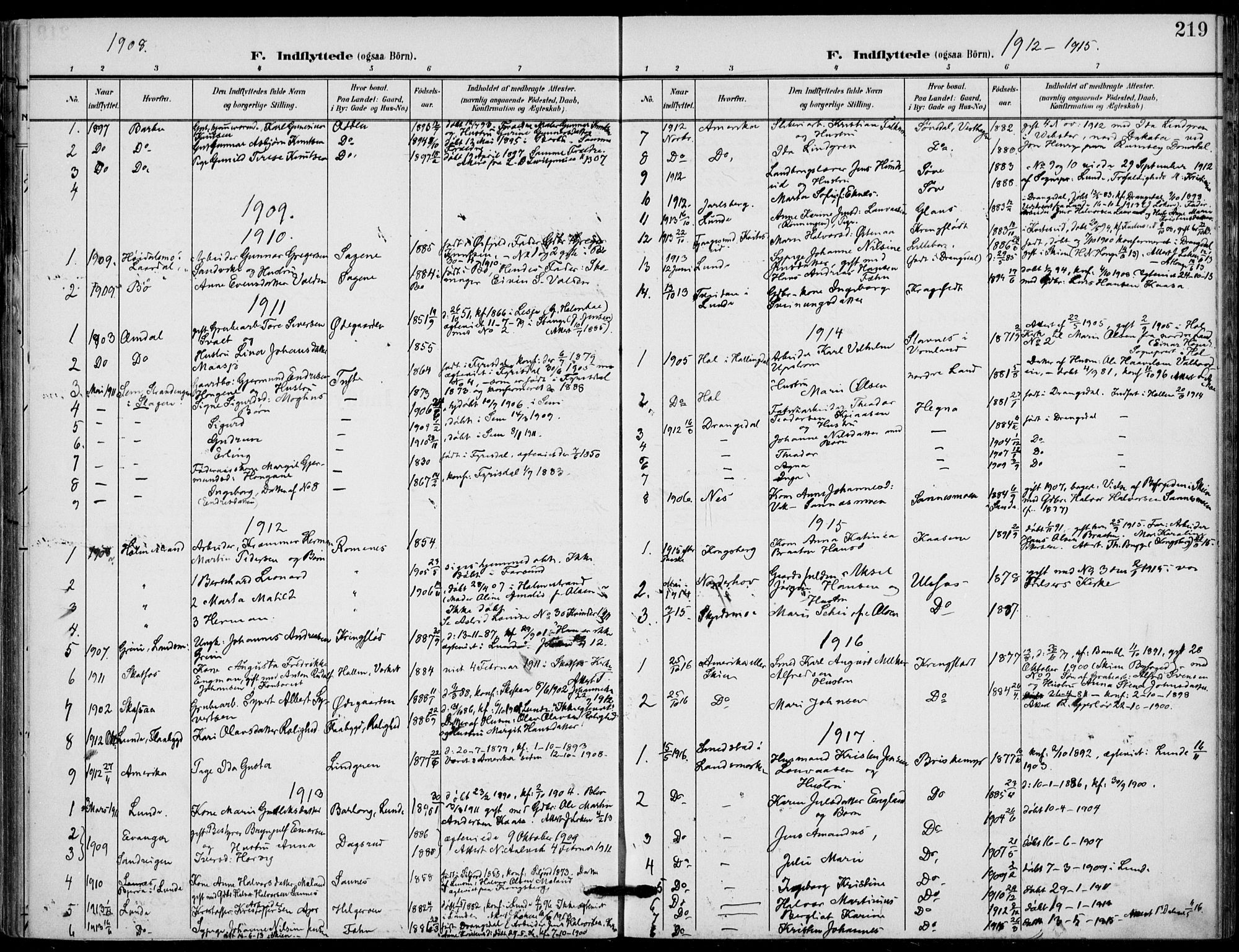 Holla kirkebøker, SAKO/A-272/F/Fa/L0012: Parish register (official) no. 12, 1907-1923, p. 219