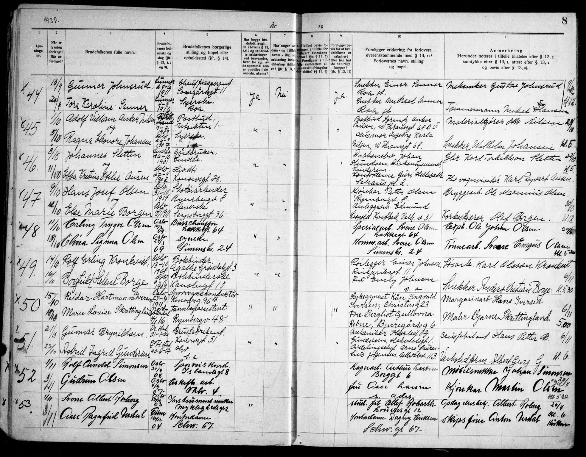 Gamlebyen prestekontor Kirkebøker, AV/SAO-A-10884/H/Ha/L0003: Banns register no. 3, 1936-1959, p. 8