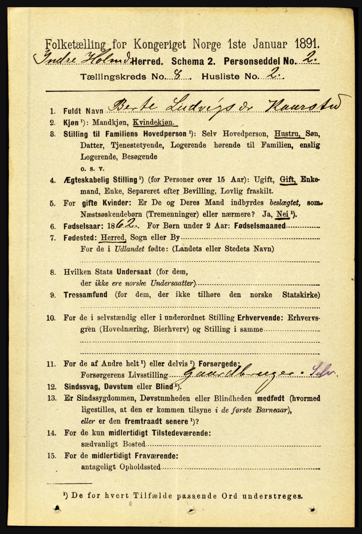 RA, 1891 census for 1430 Indre Holmedal, 1891, p. 3404