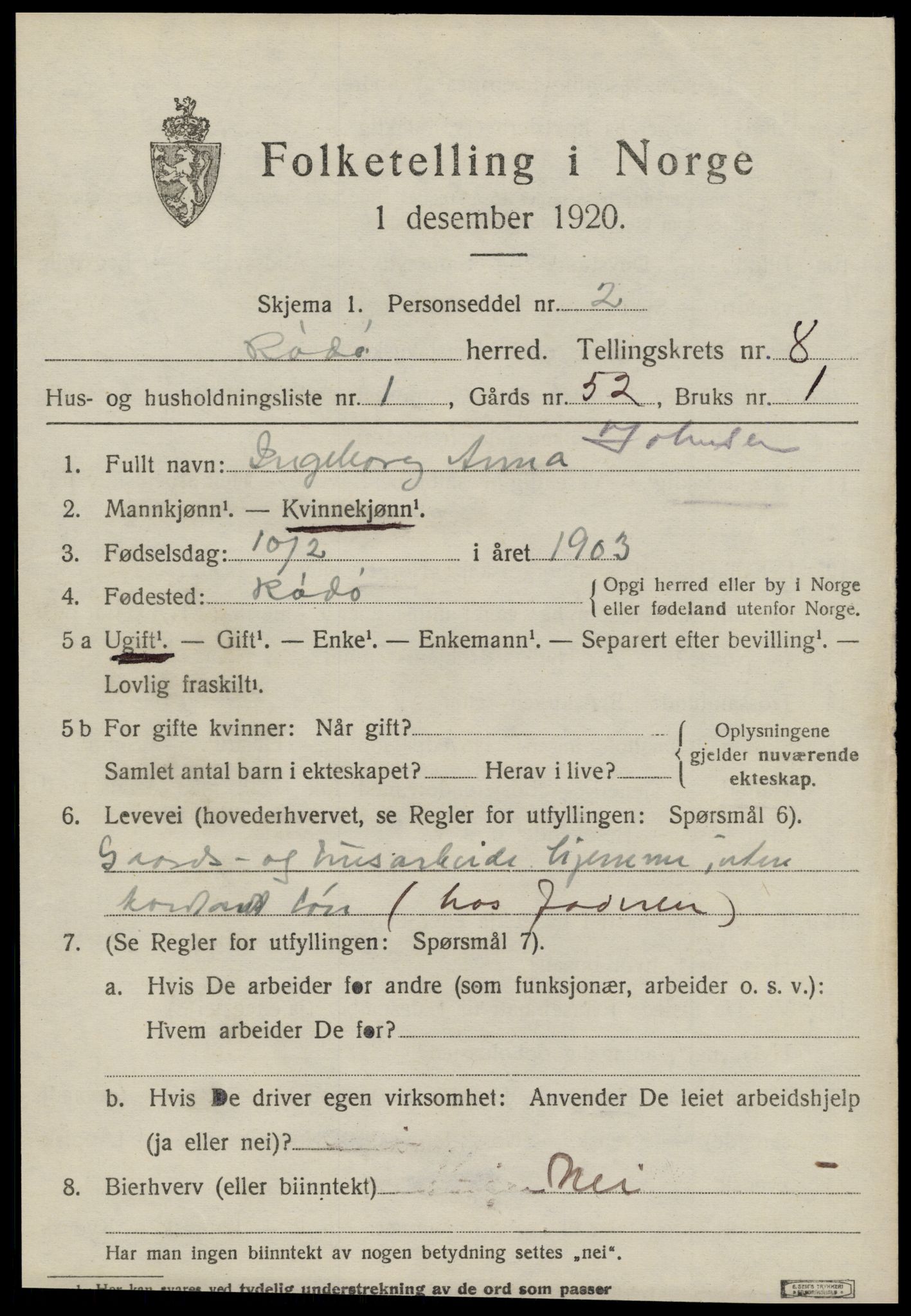 SAT, 1920 census for Rødøy, 1920, p. 4206