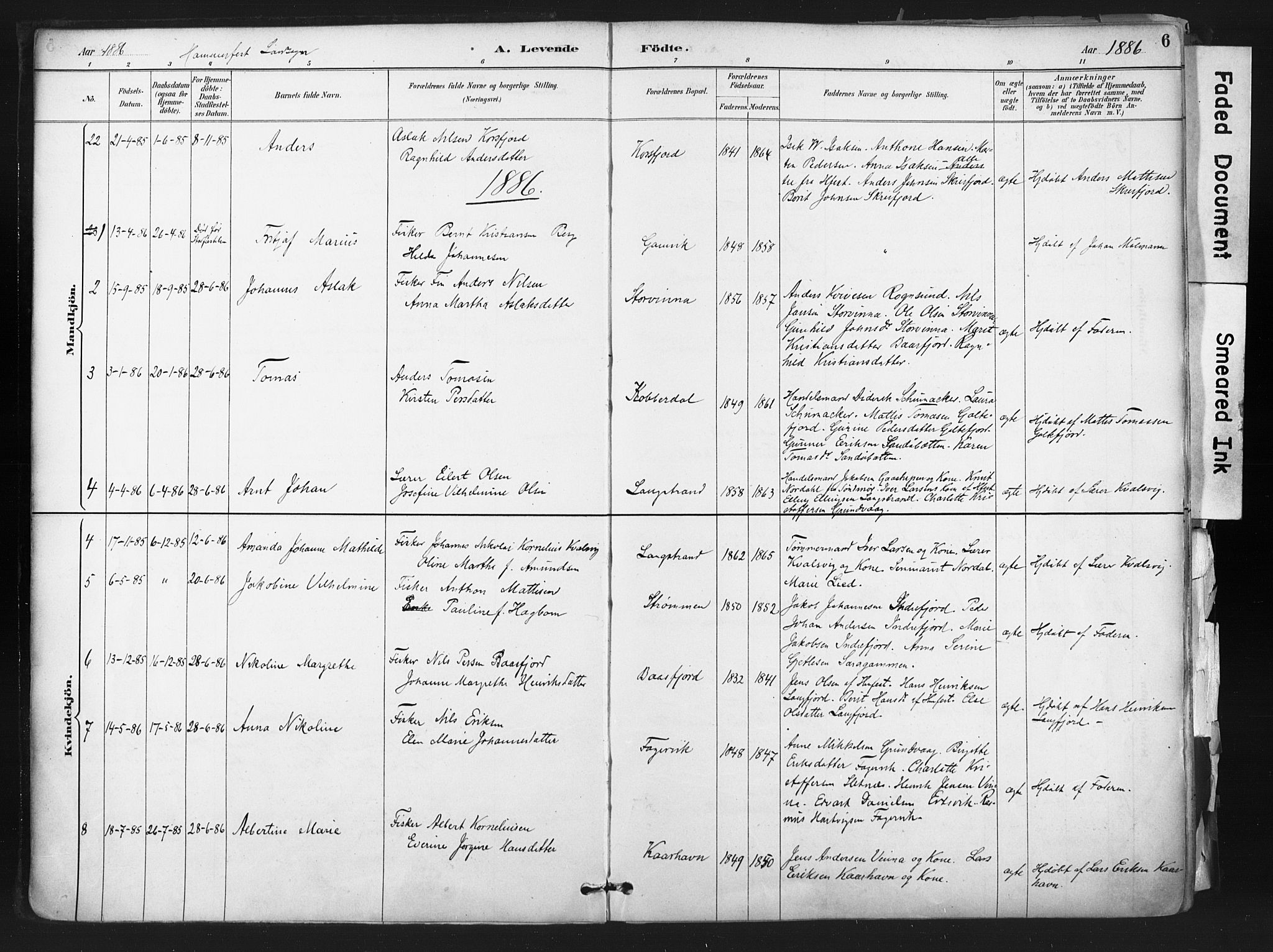 Hammerfest sokneprestkontor, AV/SATØ-S-1347/H/Ha/L0011.kirke: Parish register (official) no. 11 /1, 1885-1897, p. 6