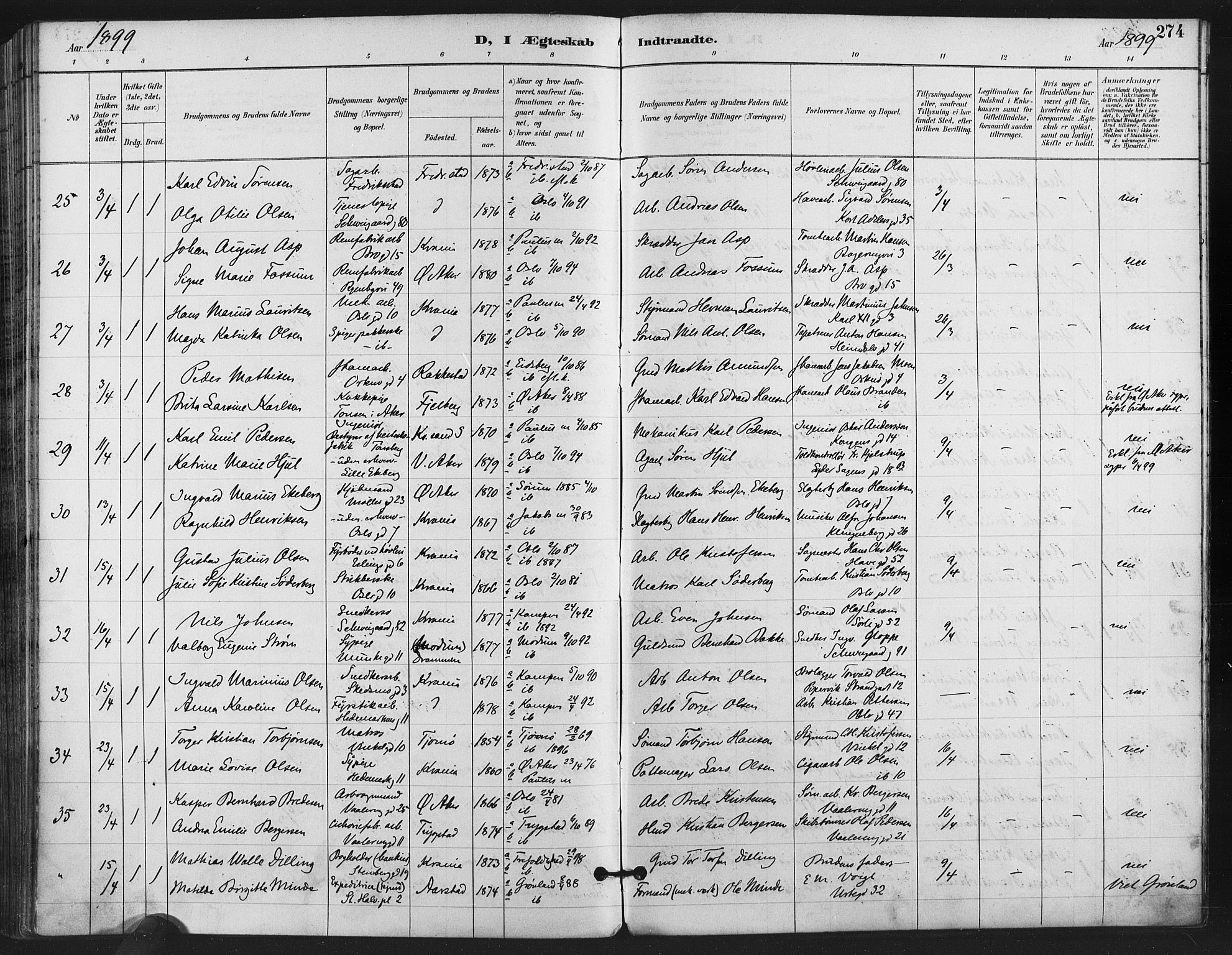 Gamlebyen prestekontor Kirkebøker, SAO/A-10884/F/Fa/L0008: Parish register (official) no. 8, 1891-1908, p. 274