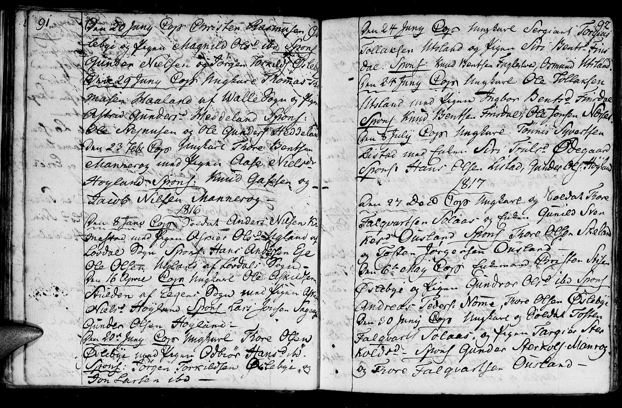 Holum sokneprestkontor, SAK/1111-0022/F/Fa/Fac/L0001: Parish register (official) no. A 1, 1773-1820, p. 91-92