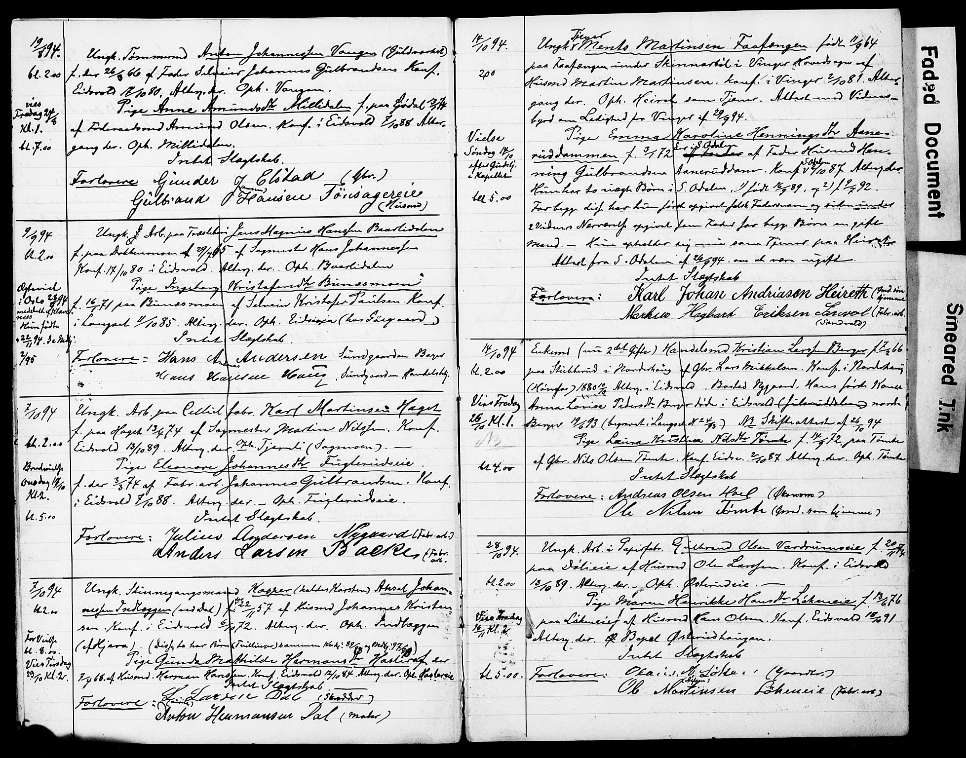 Eidsvoll prestekontor Kirkebøker, AV/SAO-A-10888/H/Ha/L0002: Banns register no. 2, 1893-1899