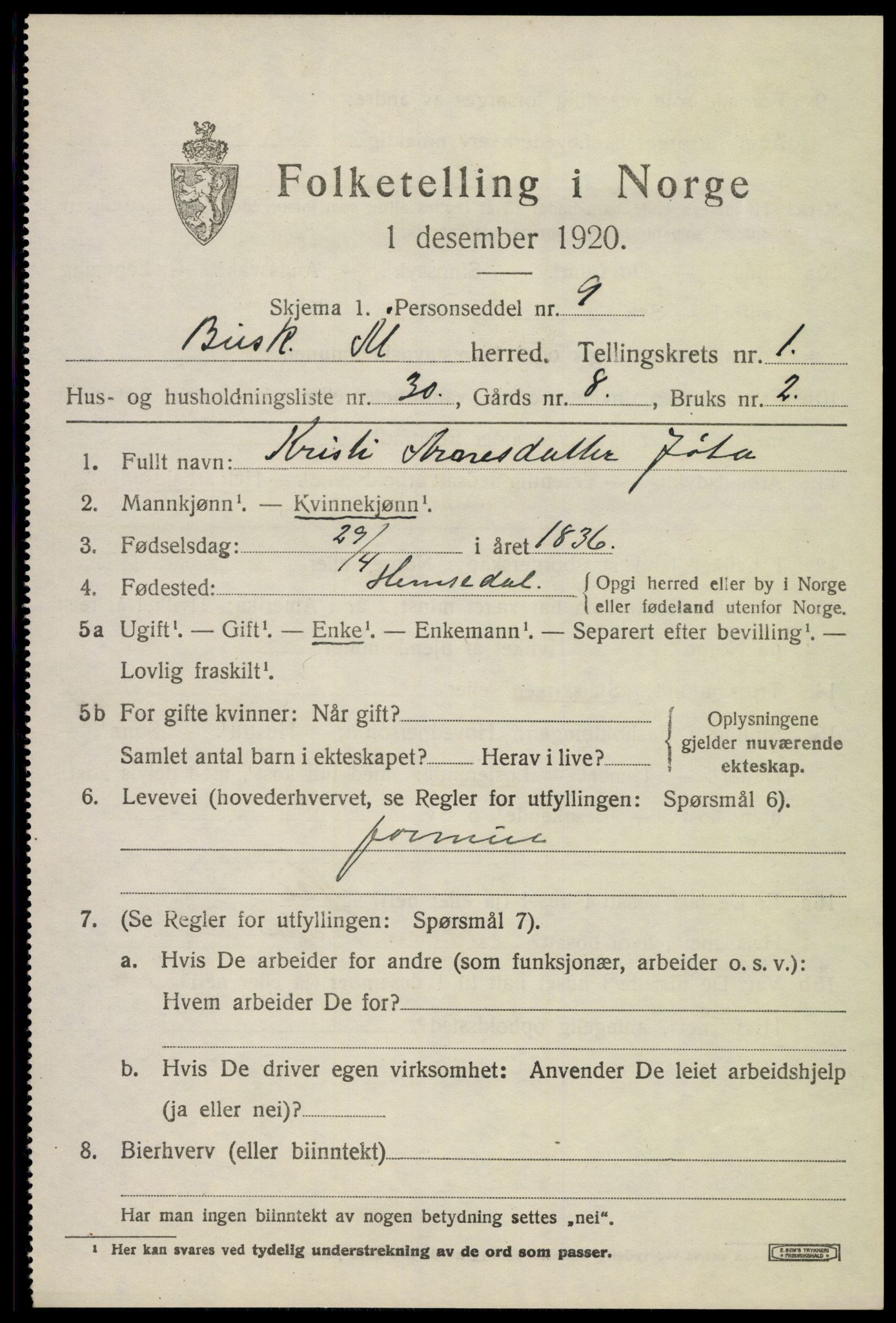 SAKO, 1920 census for Ål, 1920, p. 1776