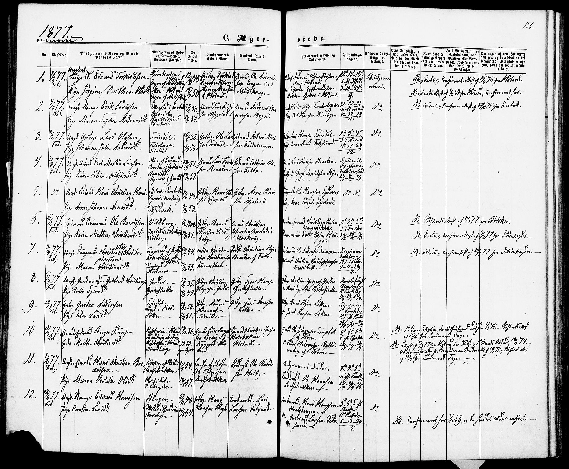 Fet prestekontor Kirkebøker, AV/SAO-A-10370a/F/Fa/L0013: Parish register (official) no. I 13, 1867-1877, p. 186