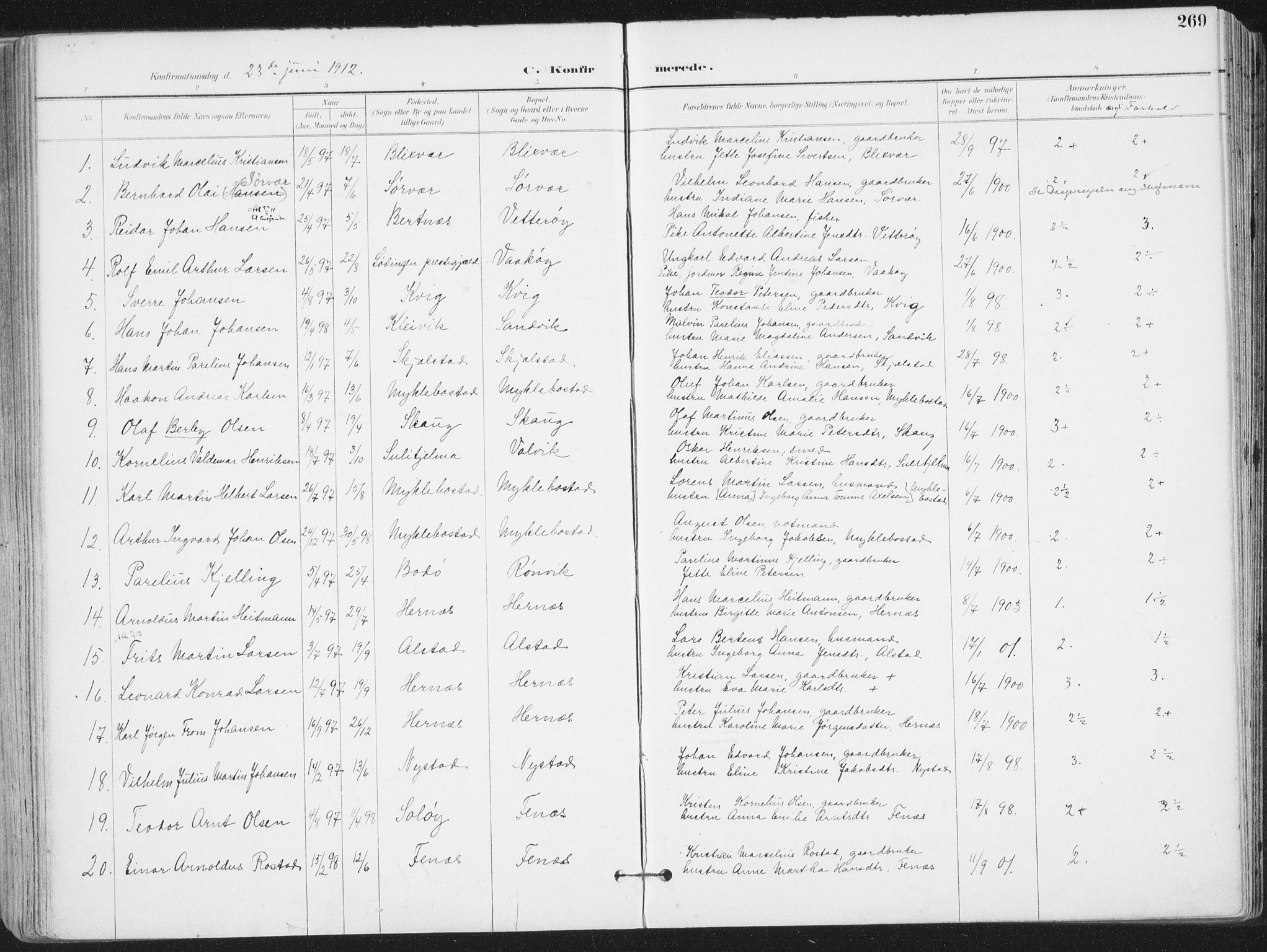 Ministerialprotokoller, klokkerbøker og fødselsregistre - Nordland, AV/SAT-A-1459/802/L0055: Parish register (official) no. 802A02, 1894-1915, p. 269