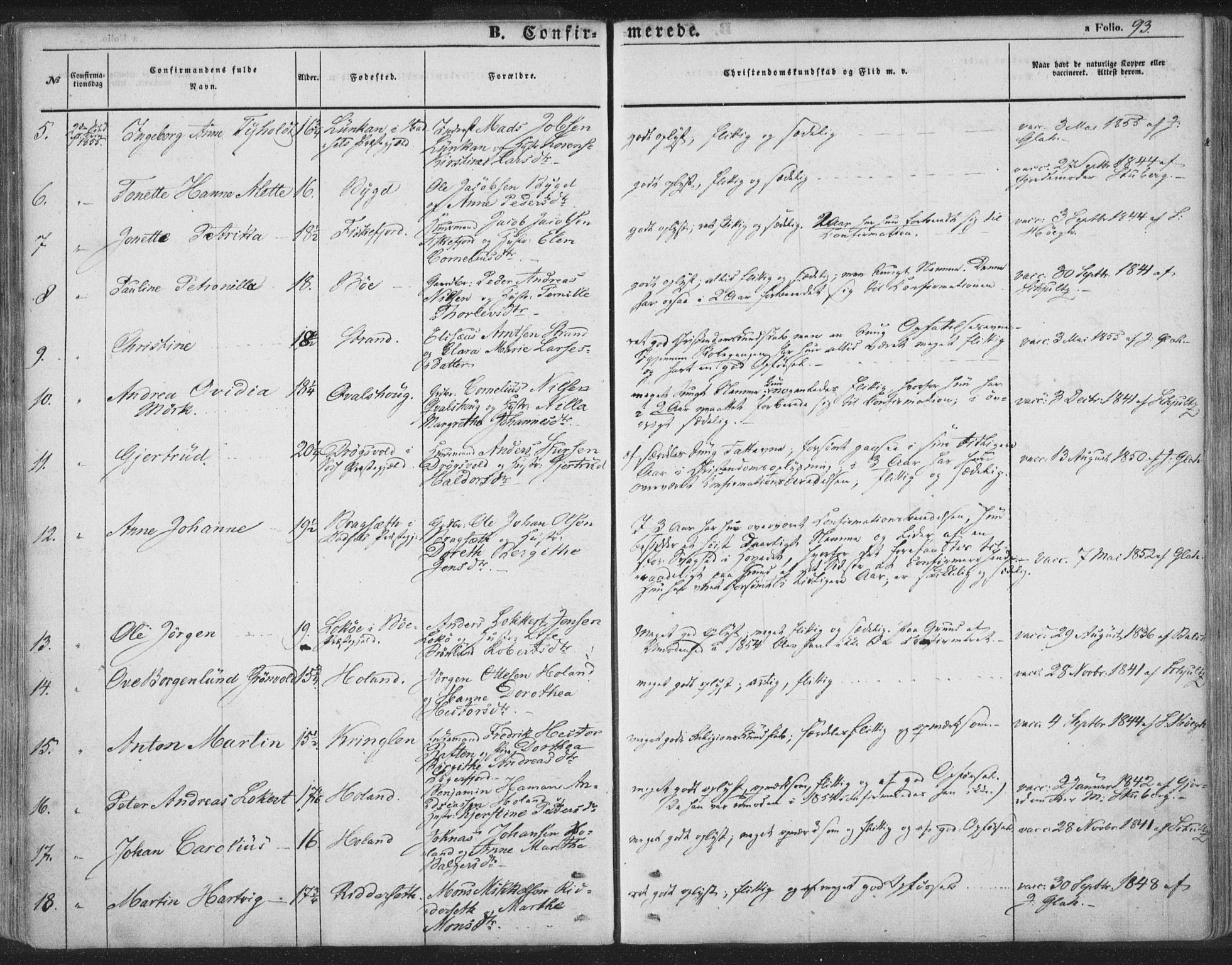 Ministerialprotokoller, klokkerbøker og fødselsregistre - Nordland, AV/SAT-A-1459/895/L1369: Parish register (official) no. 895A04, 1852-1872, p. 93