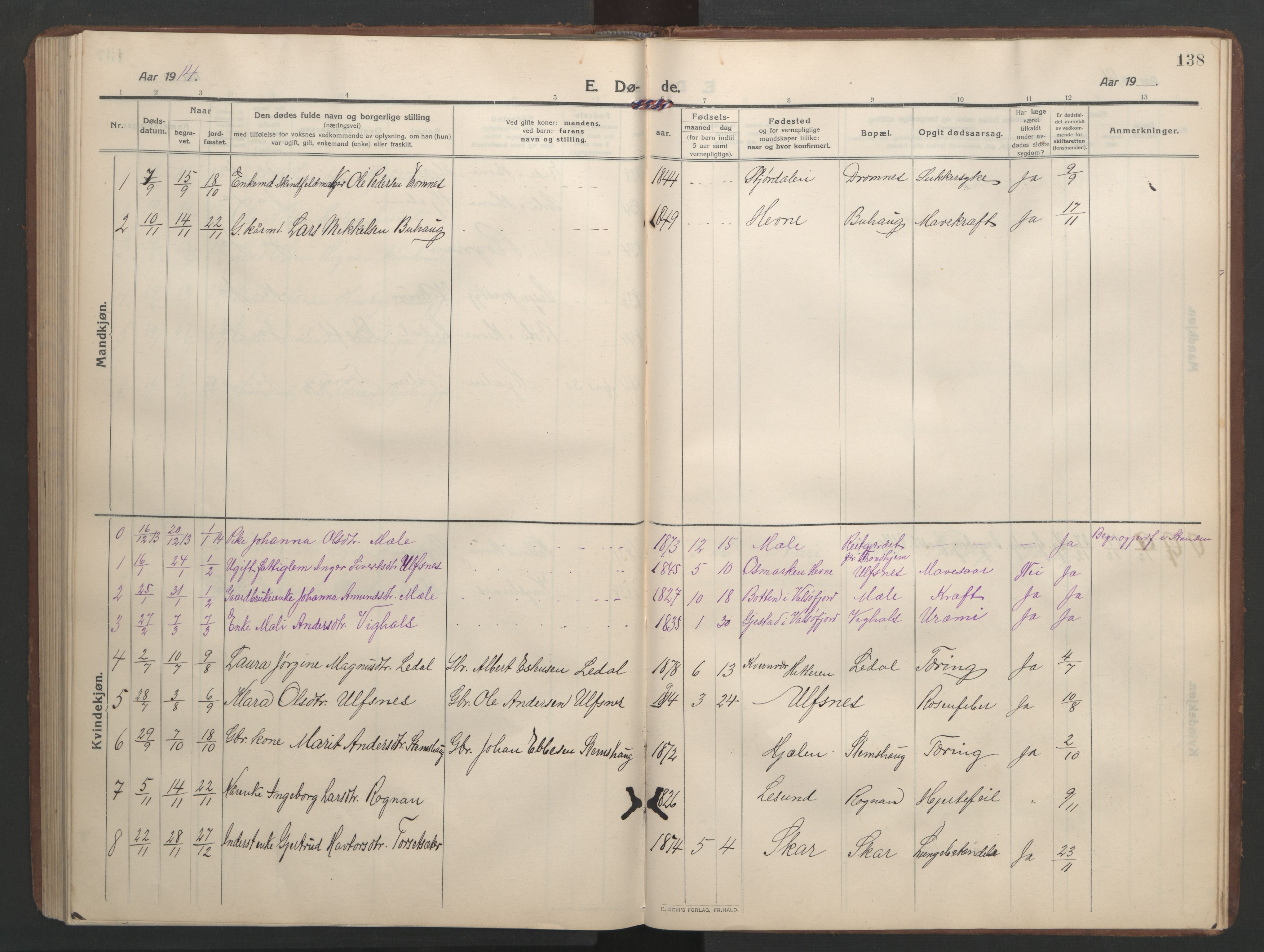 Ministerialprotokoller, klokkerbøker og fødselsregistre - Møre og Romsdal, AV/SAT-A-1454/579/L0919: Parish register (copy) no. 579C01, 1909-1957, p. 138