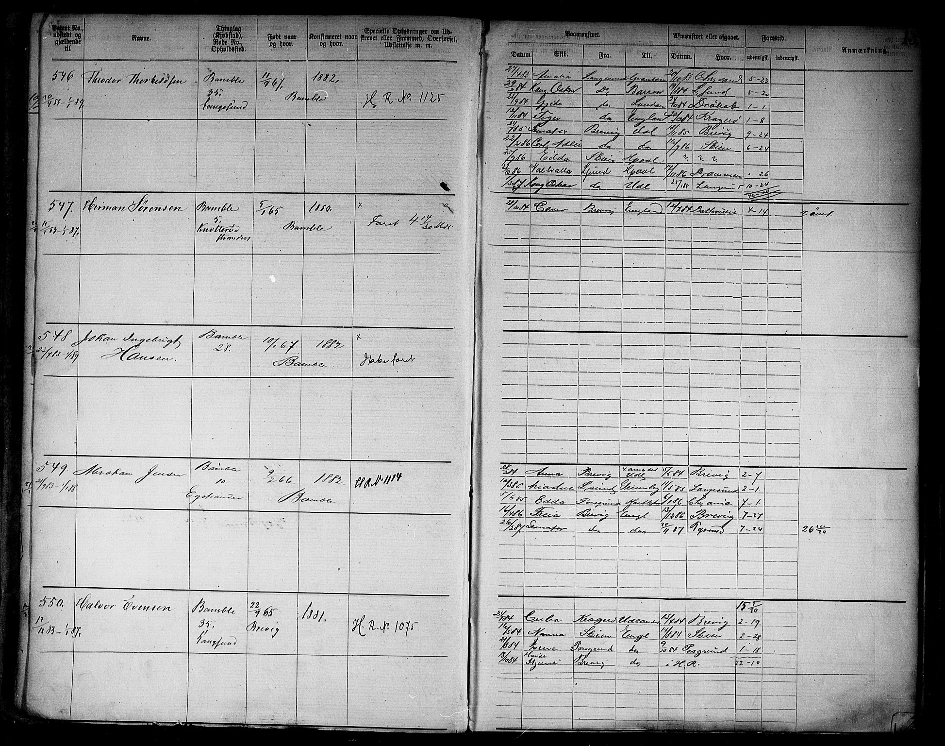 Langesund innrulleringskontor, AV/SAKO-A-831/F/Fb/L0004: Annotasjonsrulle, 1880-1911, p. 15