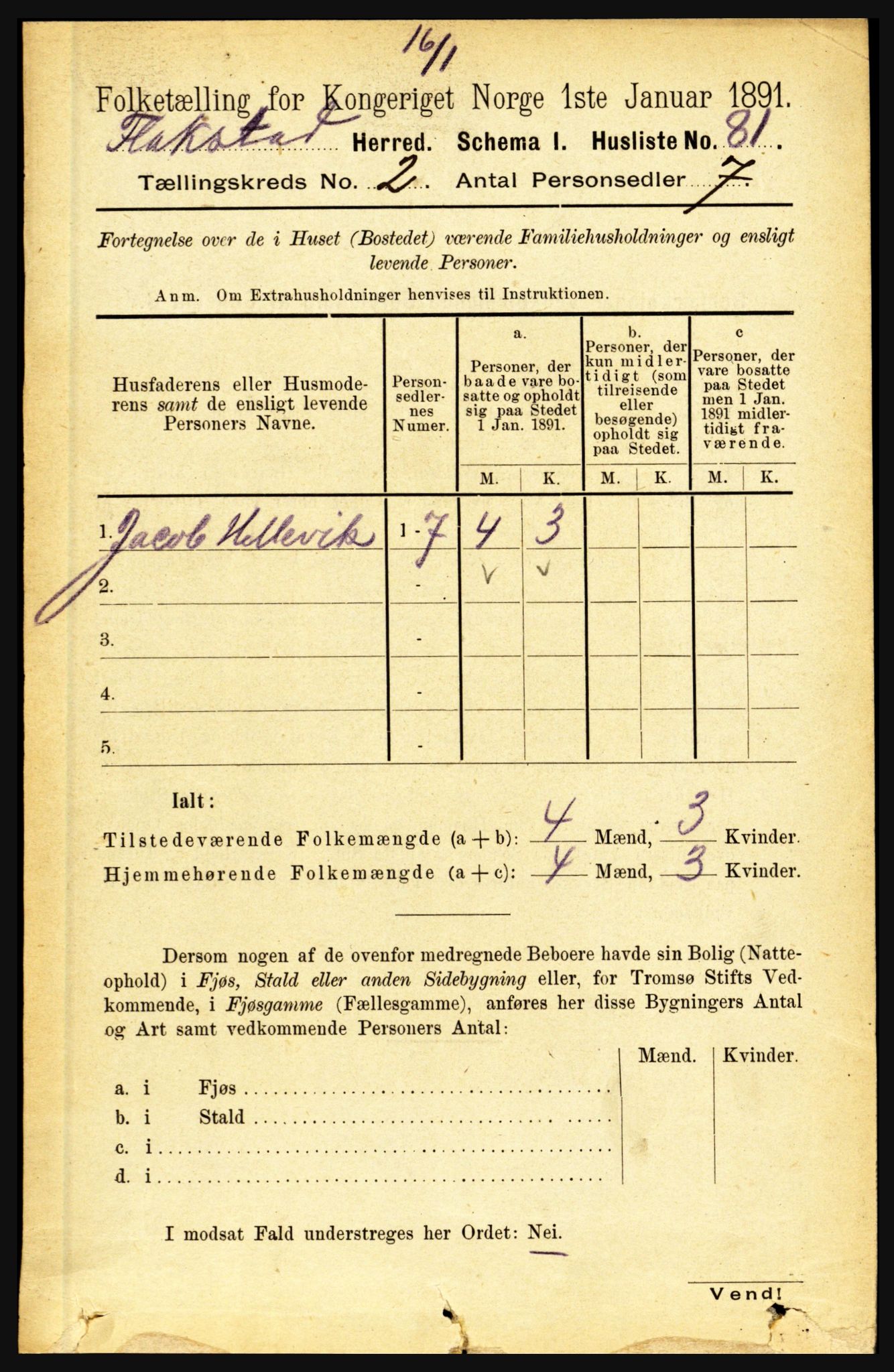 RA, 1891 census for 1859 Flakstad, 1891, p. 595