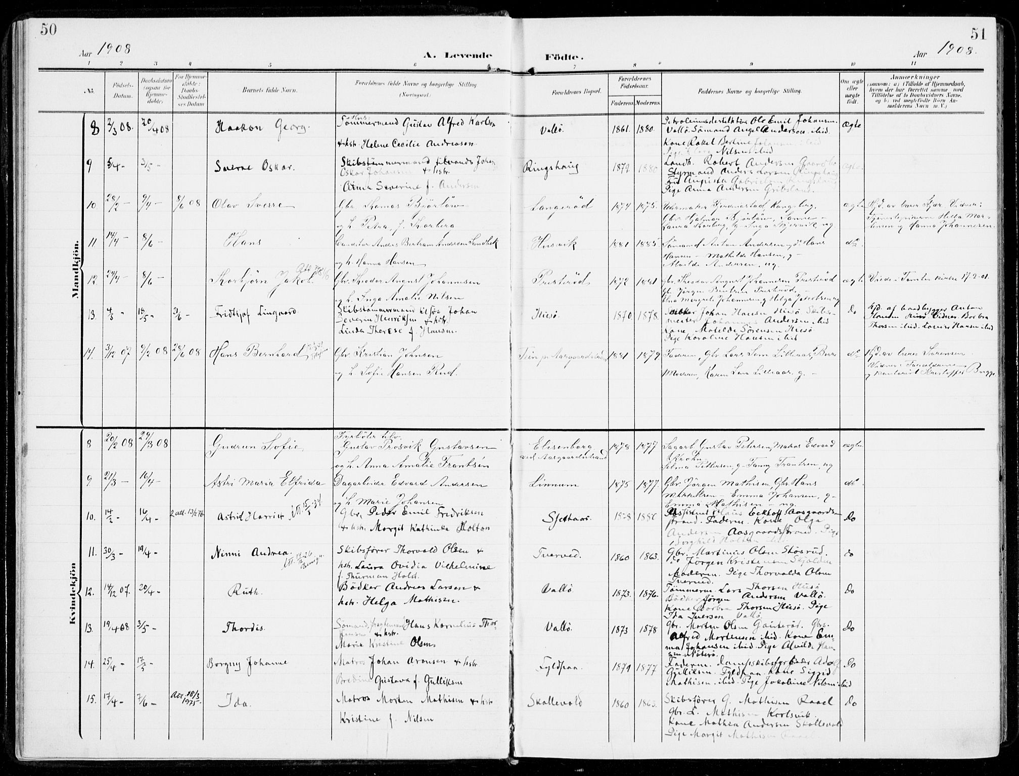 Sem kirkebøker, AV/SAKO-A-5/F/Fb/L0006: Parish register (official) no. II 6, 1905-1918, p. 50-51