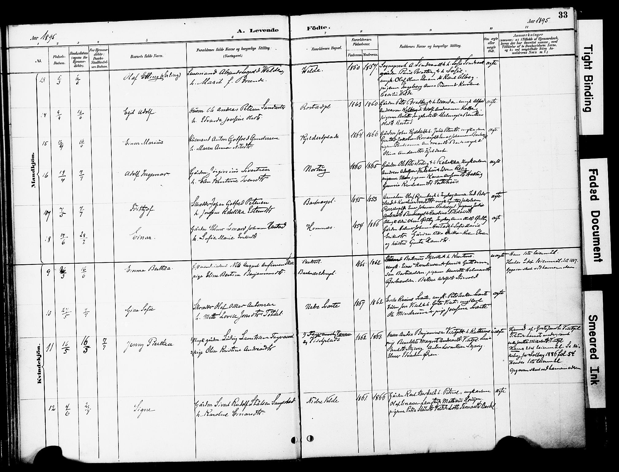 Ministerialprotokoller, klokkerbøker og fødselsregistre - Nord-Trøndelag, AV/SAT-A-1458/741/L0396: Parish register (official) no. 741A10, 1889-1901, p. 33