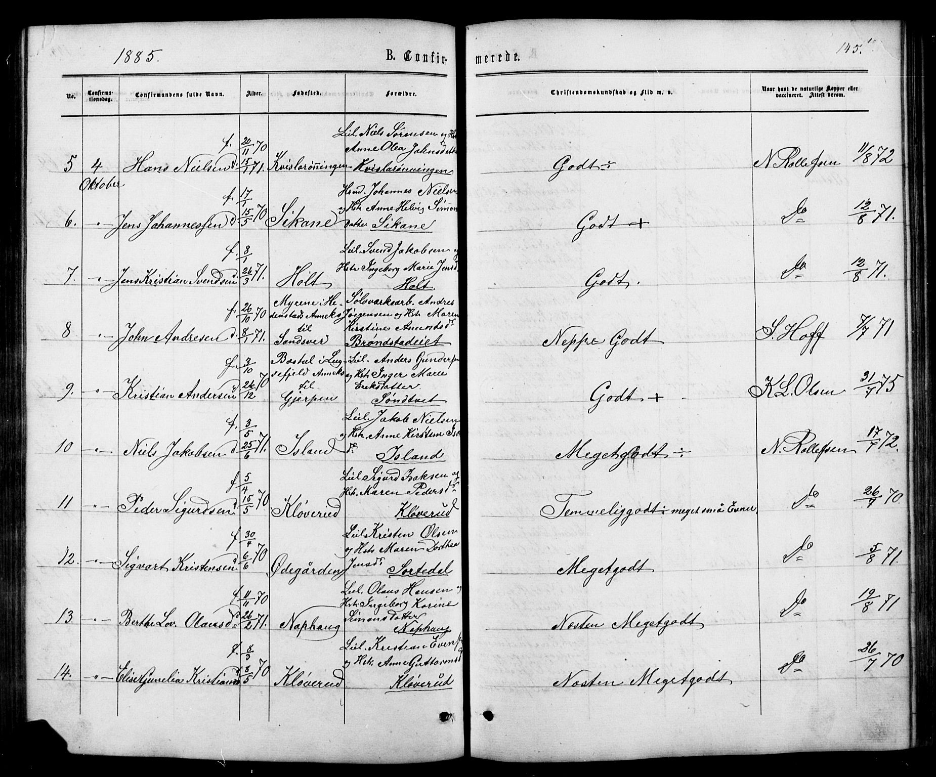 Siljan kirkebøker, SAKO/A-300/G/Ga/L0002: Parish register (copy) no. 2, 1864-1908, p. 145