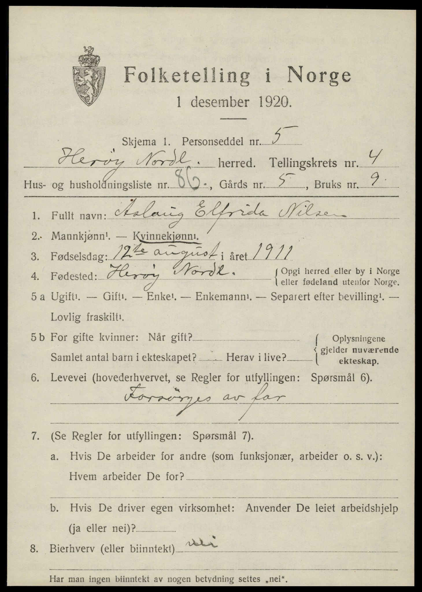 SAT, 1920 census for Herøy, 1920, p. 3422