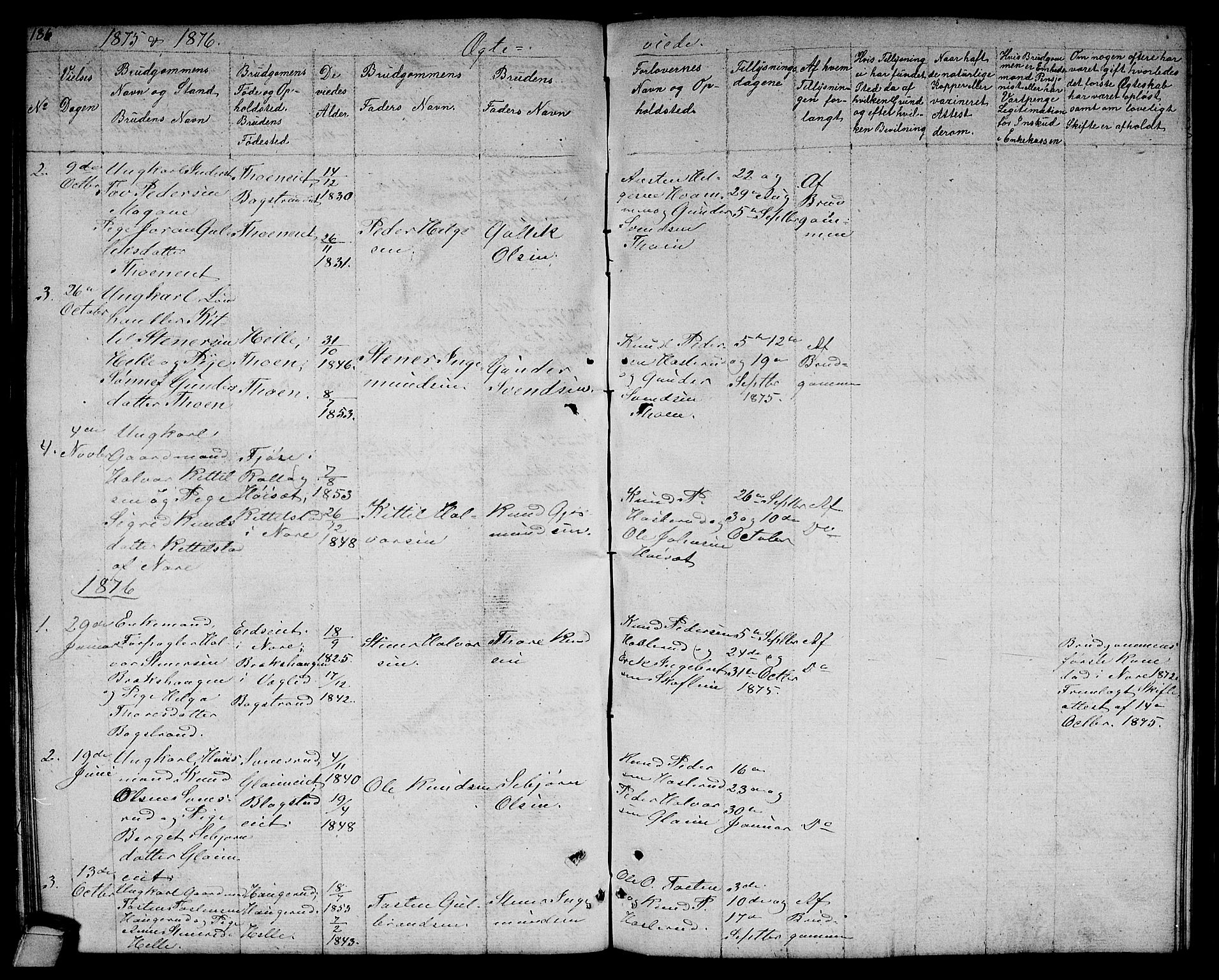 Rollag kirkebøker, SAKO/A-240/G/Gb/L0001: Parish register (copy) no. II 1, 1836-1877, p. 186