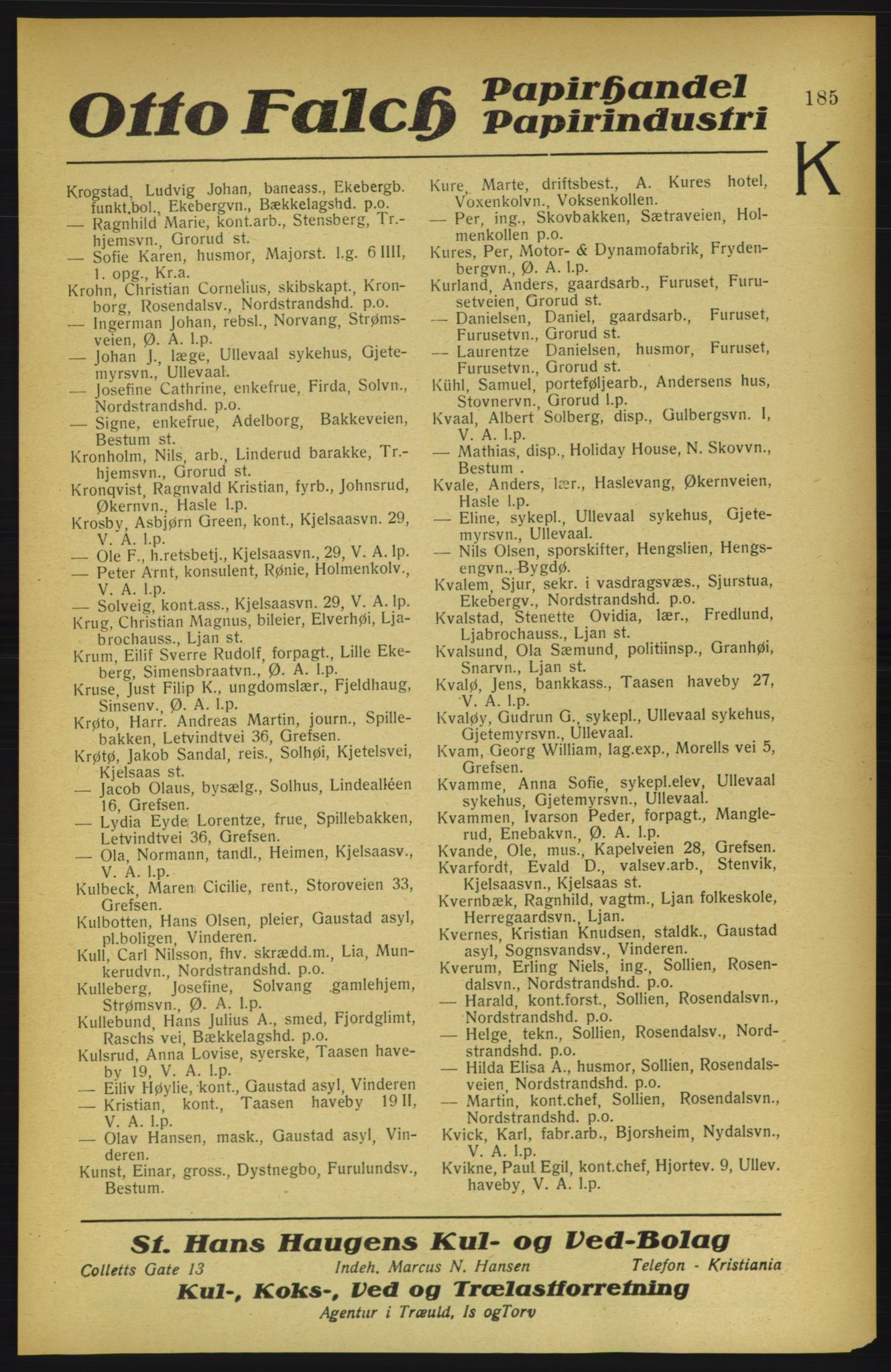 Aker adressebok/adressekalender, PUBL/001/A/002: Akers adressekalender, 1922, p. 185