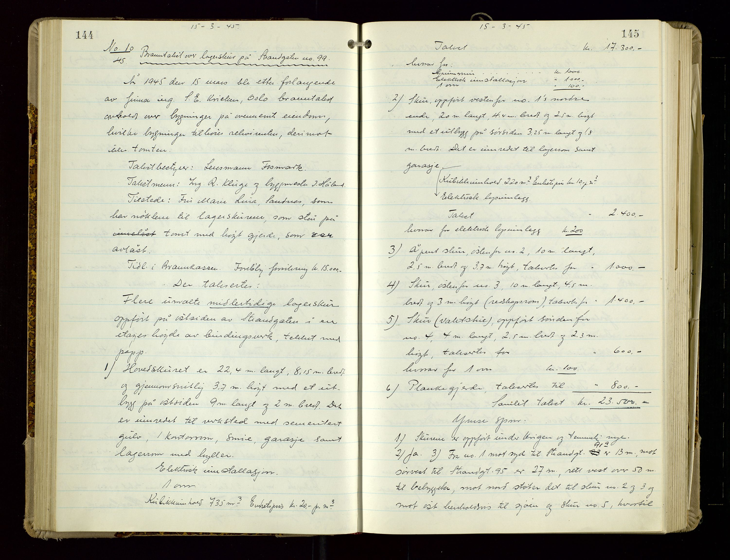 Sandnes lensmannskontor, AV/SAST-A-100167/Goa/L0006: "Brandtakstprotokol", 1943-1954, p. 144-145