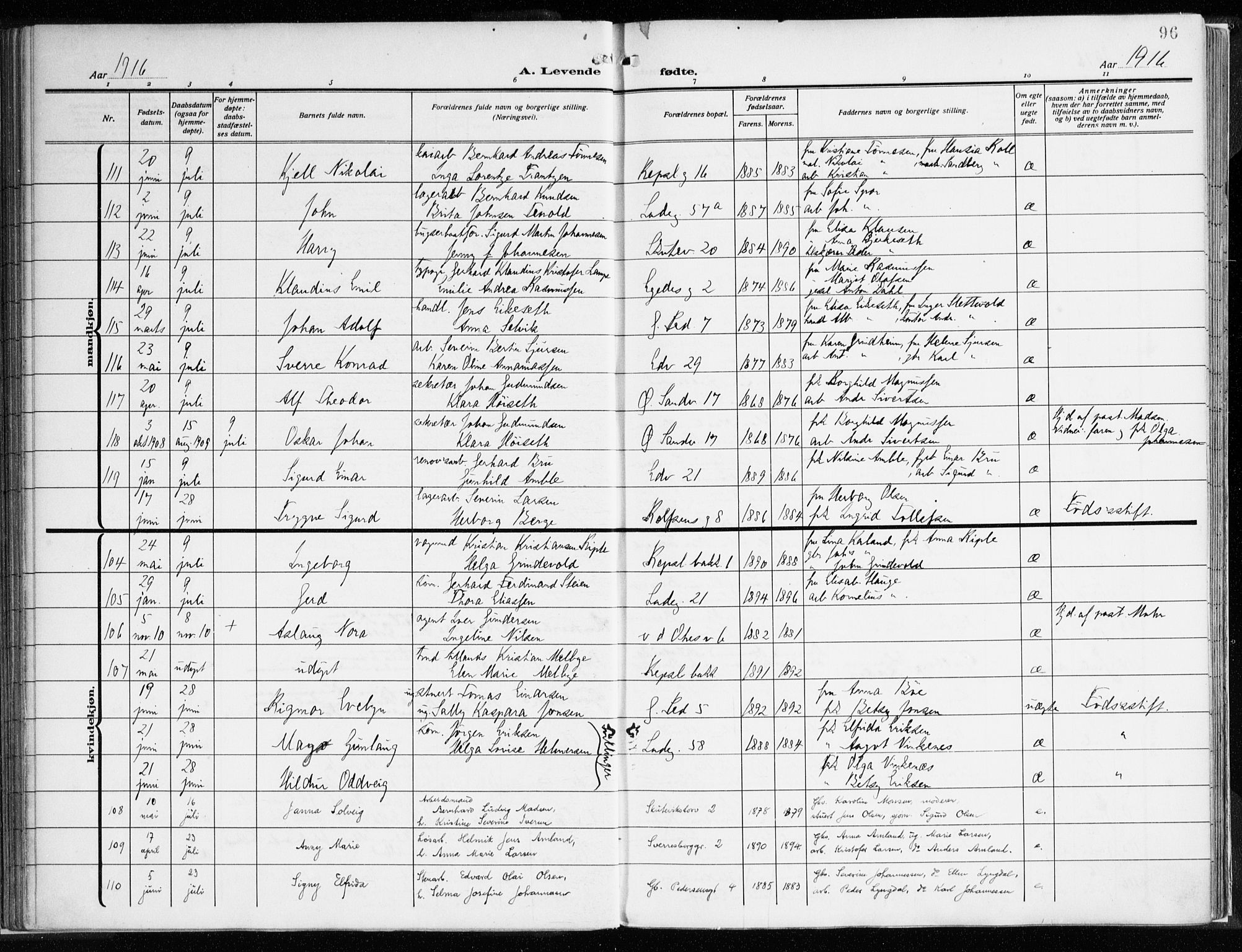 Sandviken Sokneprestembete, AV/SAB-A-77601/H/Ha/L0007: Parish register (official) no. B 4, 1912-1924, p. 96