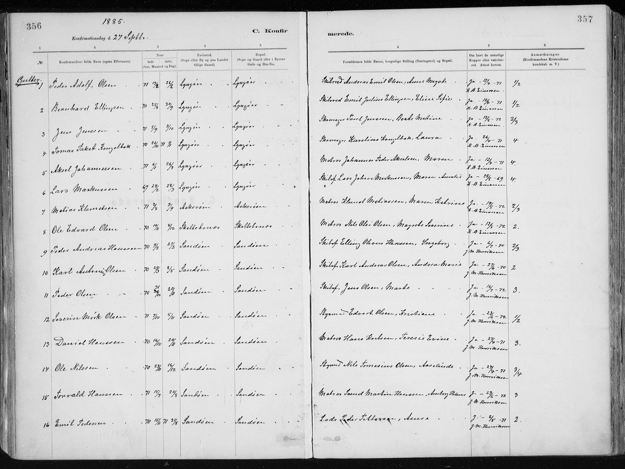 Dypvåg sokneprestkontor, SAK/1111-0007/F/Fa/Faa/L0008: Parish register (official) no. A 8, 1885-1906, p. 356-357