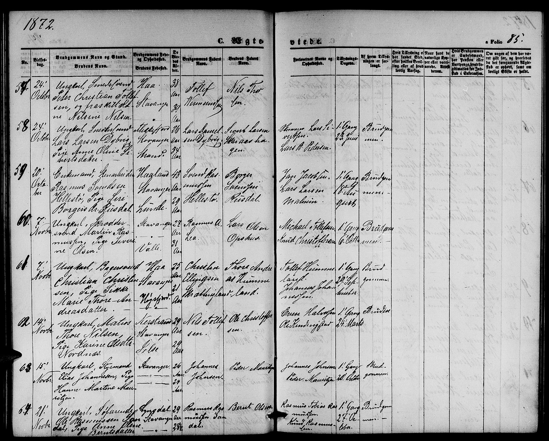 St. Petri sokneprestkontor, AV/SAST-A-101813/001/30/30BB/L0002: Parish register (copy) no. B 2, 1865-1885, p. 85