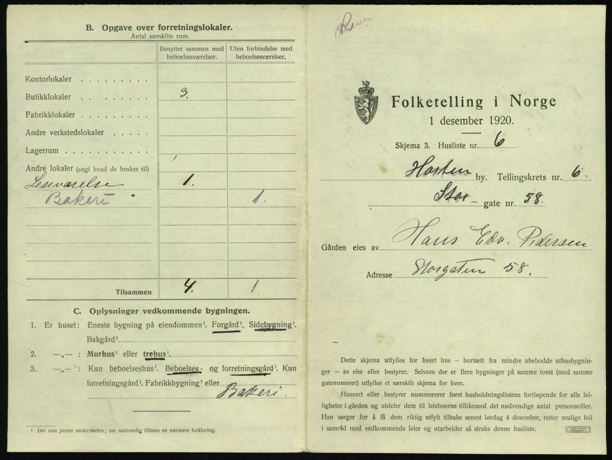 SAKO, 1920 census for Horten, 1920, p. 1933