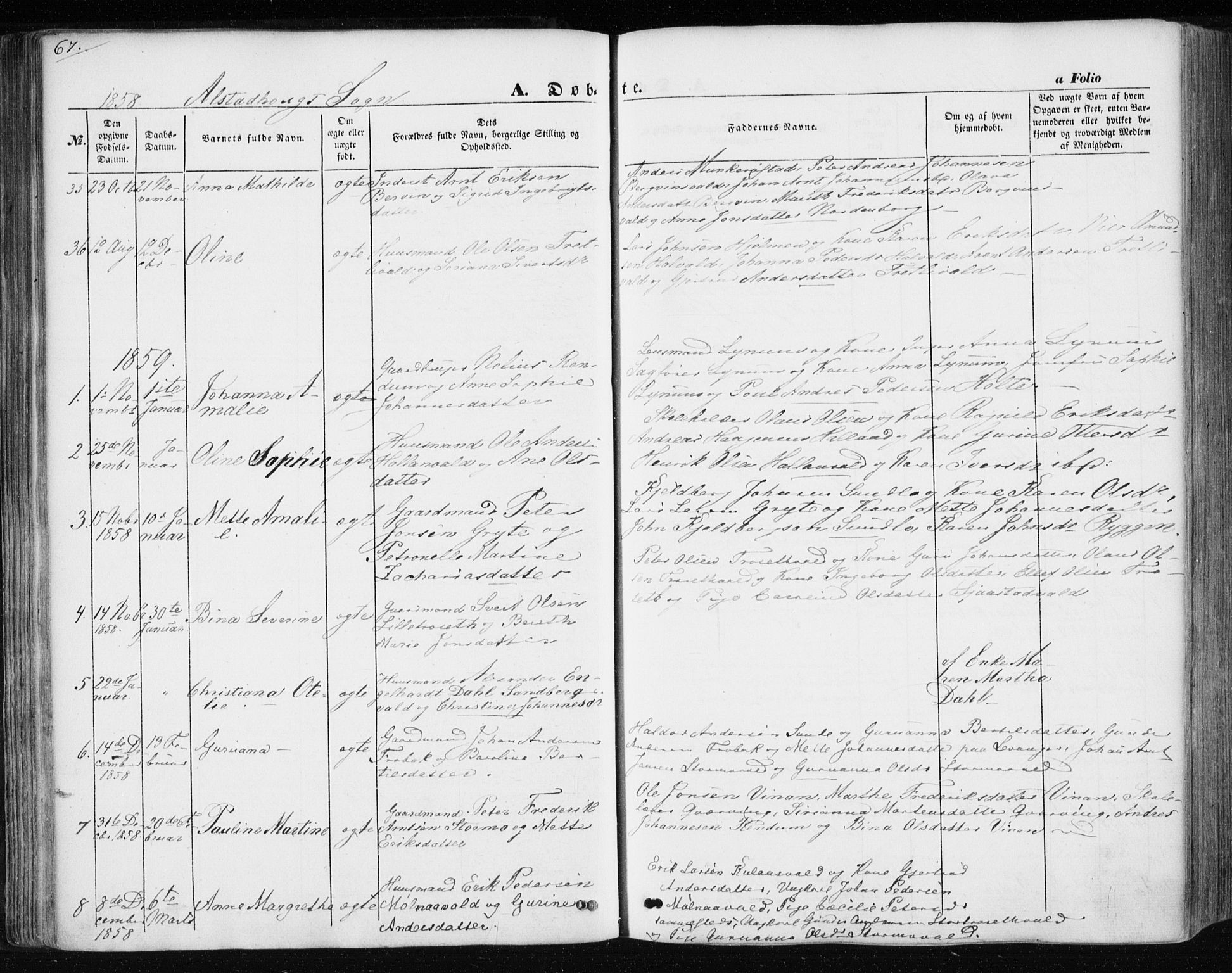 Ministerialprotokoller, klokkerbøker og fødselsregistre - Nord-Trøndelag, AV/SAT-A-1458/717/L0154: Parish register (official) no. 717A07 /1, 1850-1862, p. 67