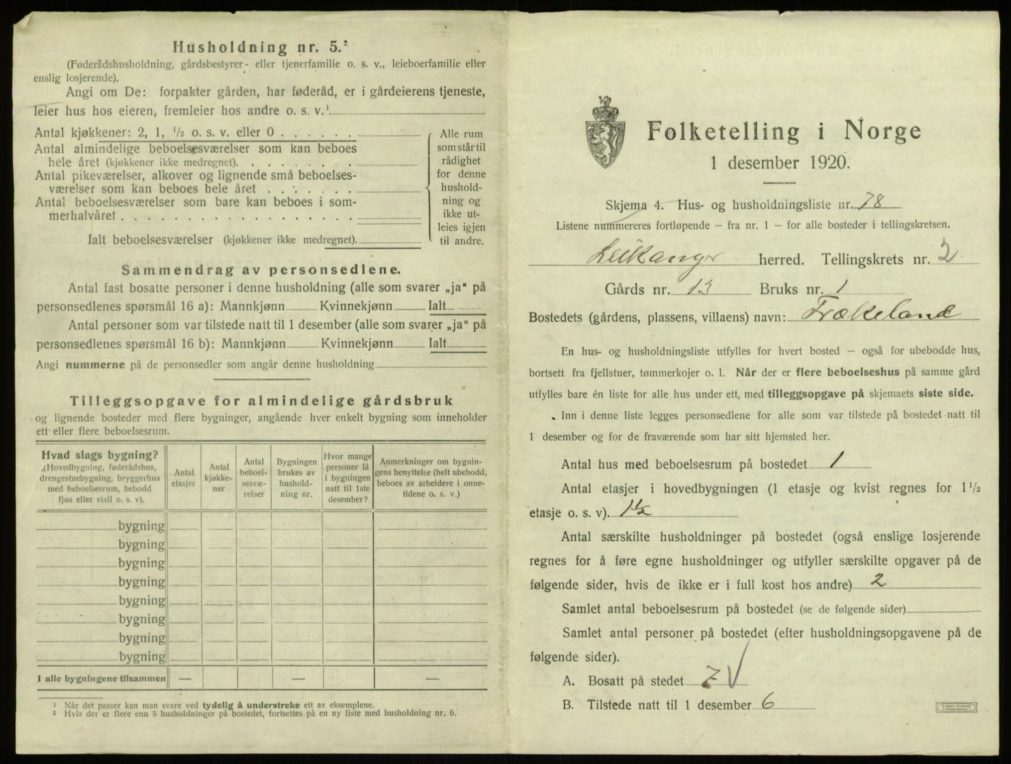 SAB, 1920 census for Leikanger, 1920, p. 275