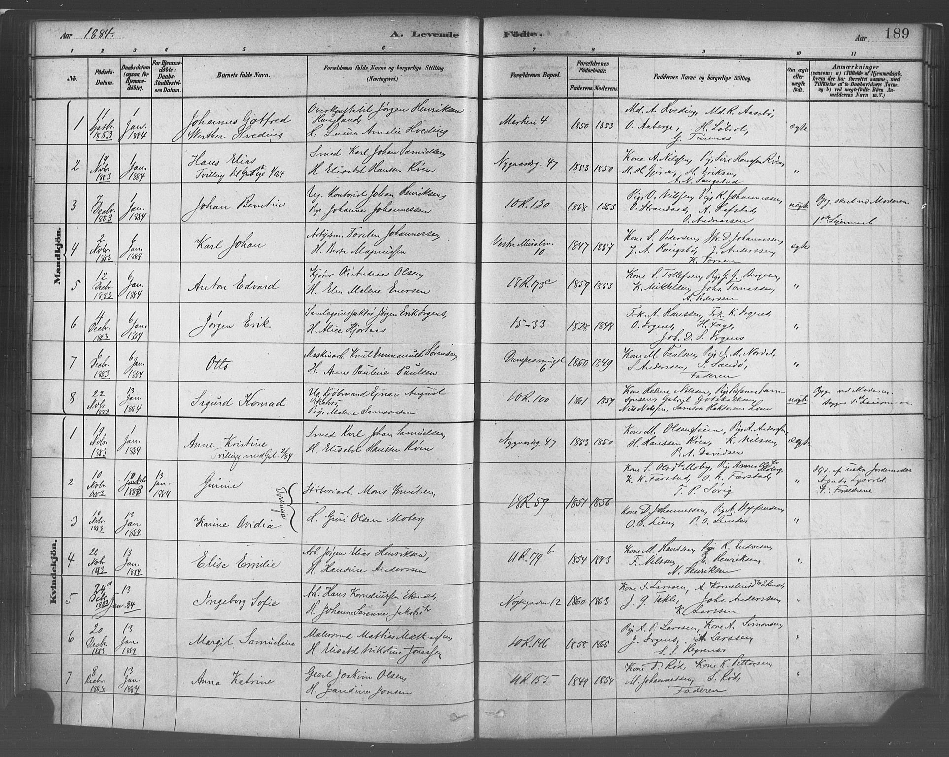Domkirken sokneprestembete, SAB/A-74801/H/Haa/L0023: Parish register (official) no. B 6, 1879-1887, p. 189