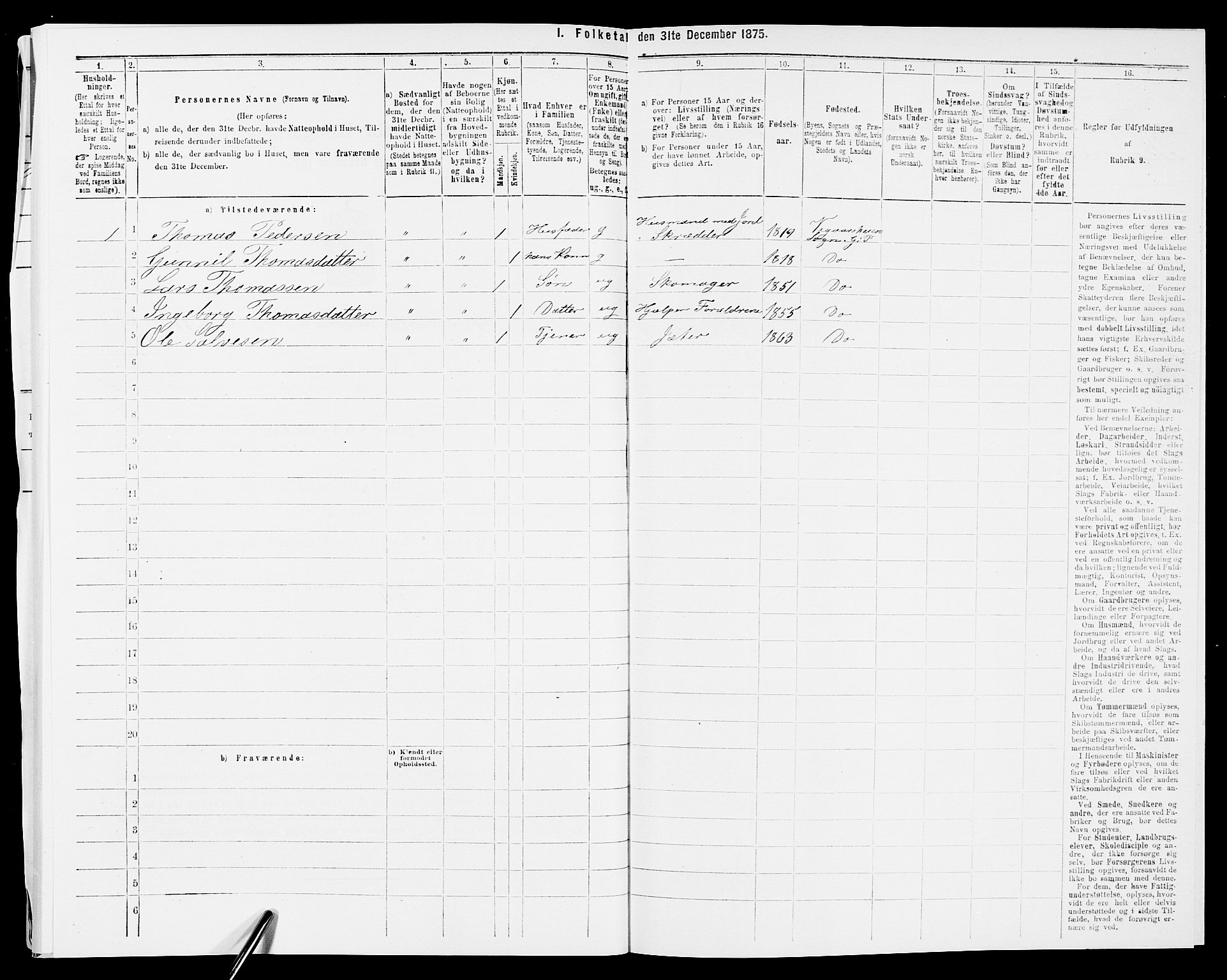 SAK, 1875 census for 0911P Gjerstad, 1875, p. 1120