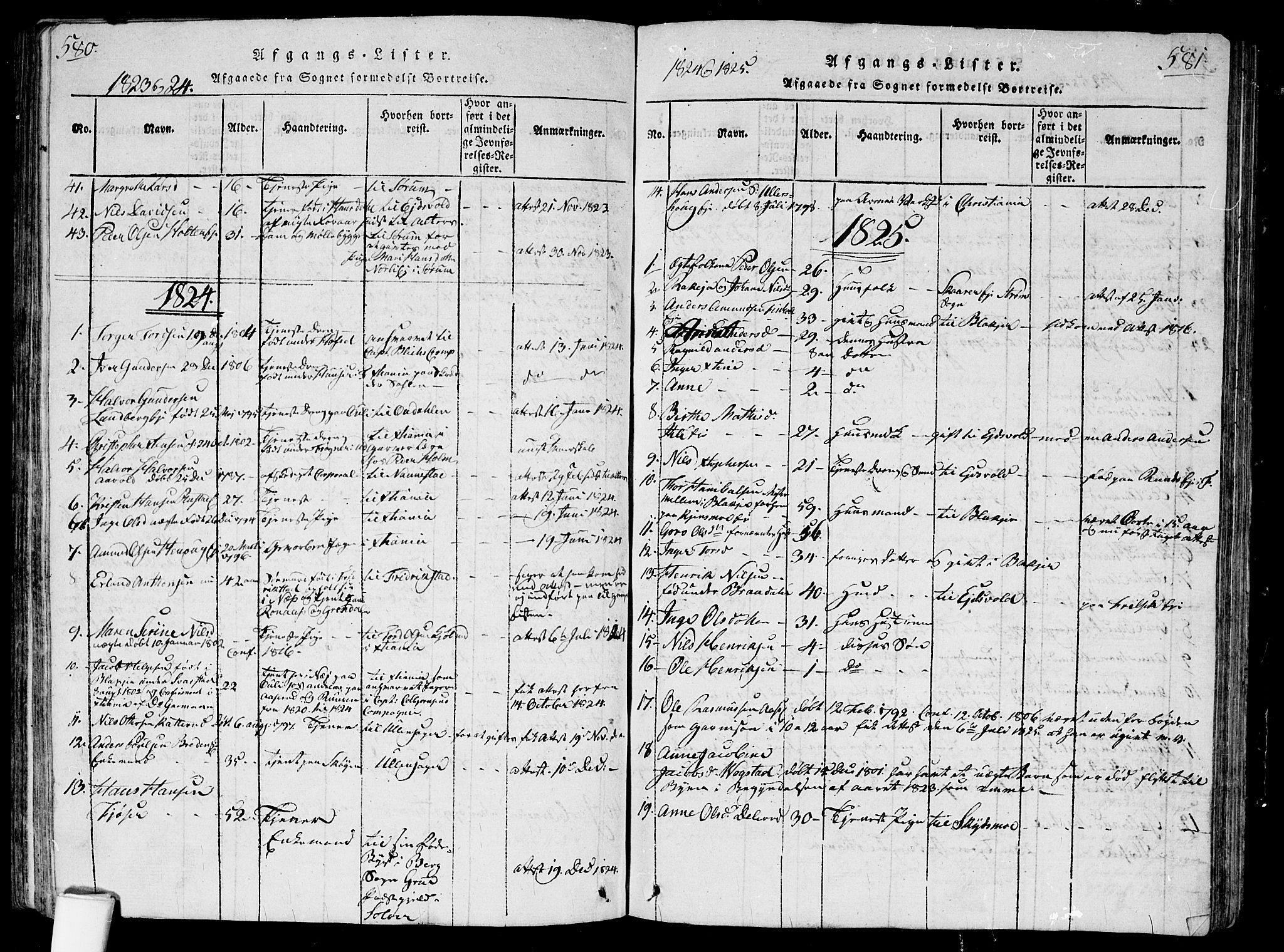 Nes prestekontor Kirkebøker, SAO/A-10410/G/Ga/L0001: Parish register (copy) no. I 1, 1815-1835, p. 580-581