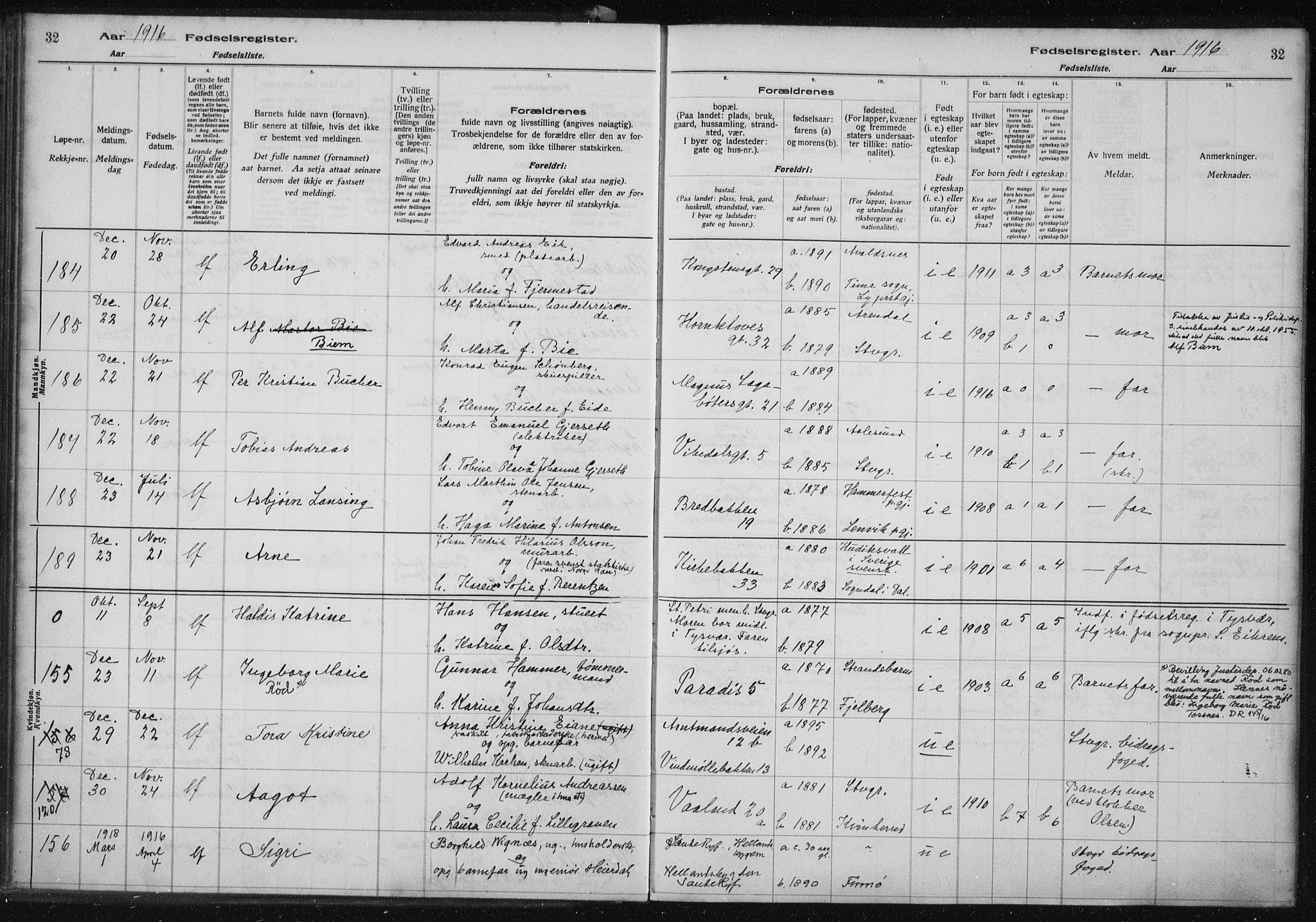 St. Petri sokneprestkontor, AV/SAST-A-101813/002/A/L0001: Birth register no. 1, 1916-1922, p. 32