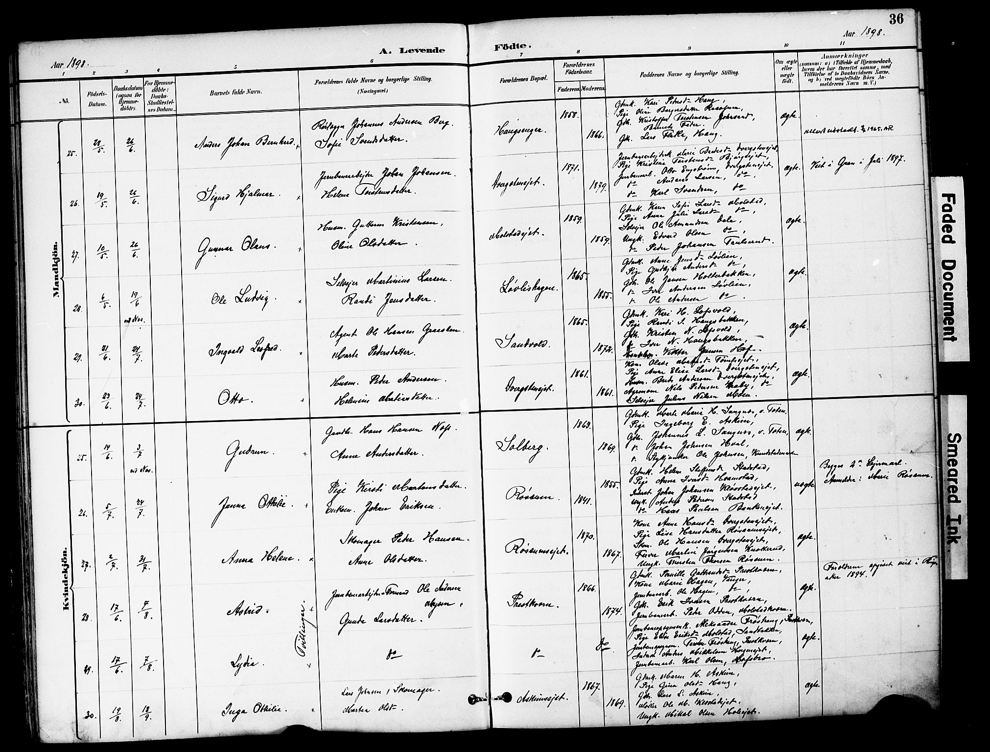 Brandbu prestekontor, AV/SAH-PREST-114/H/Ha/Hab/L0006: Parish register (copy) no. 6, 1893-1902, p. 36