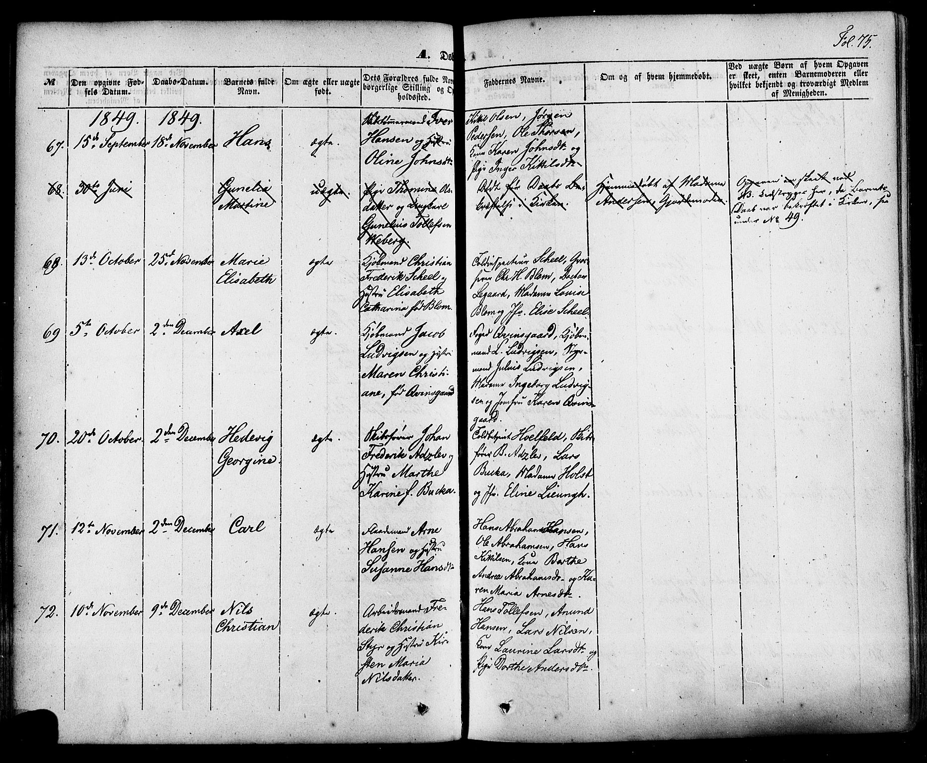 Skien kirkebøker, AV/SAKO-A-302/F/Fa/L0006a: Parish register (official) no. 6A, 1843-1856, p. 75