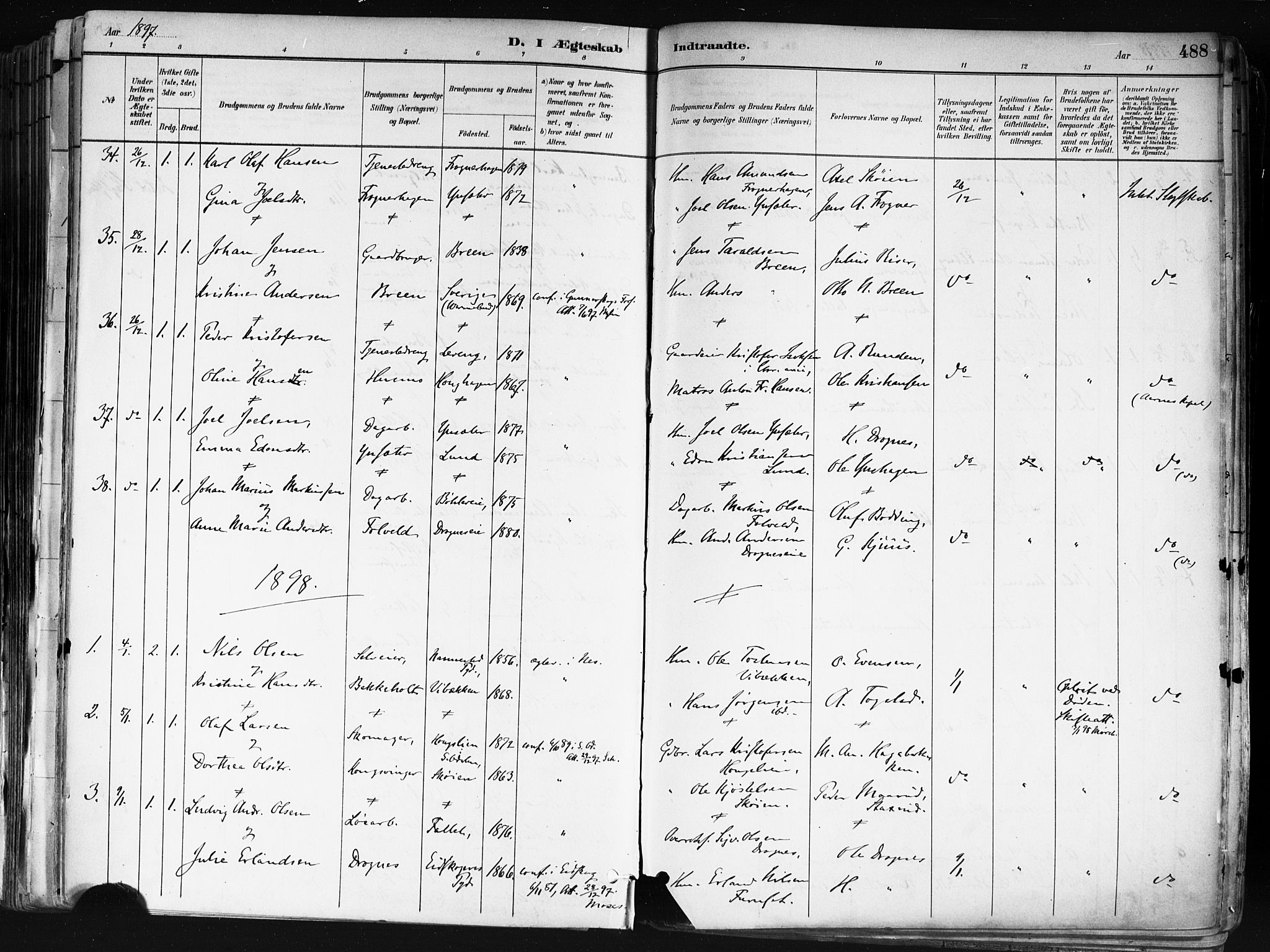 Nes prestekontor Kirkebøker, AV/SAO-A-10410/F/Fa/L0010: Parish register (official) no. I 10, 1883-1898, p. 488