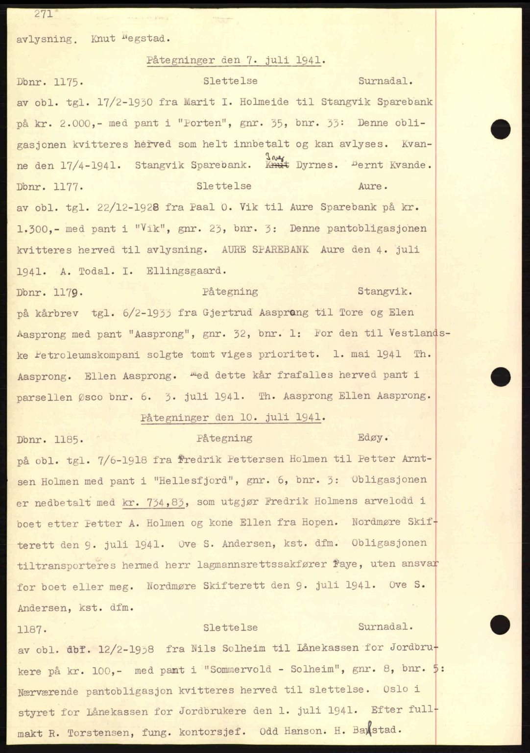 Nordmøre sorenskriveri, AV/SAT-A-4132/1/2/2Ca: Mortgage book no. C81, 1940-1945, Diary no: : 1175/1941