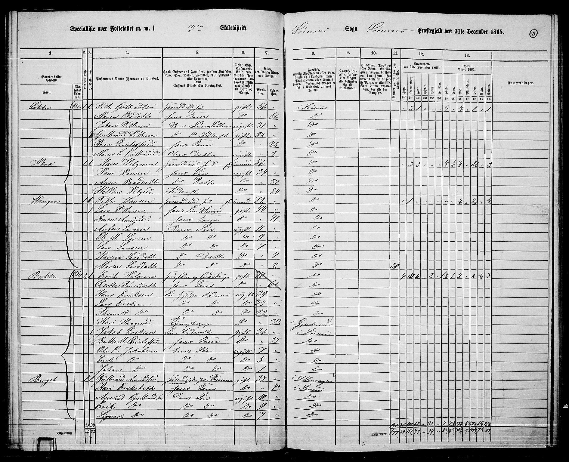 RA, 1865 census for Sørum, 1865, p. 67