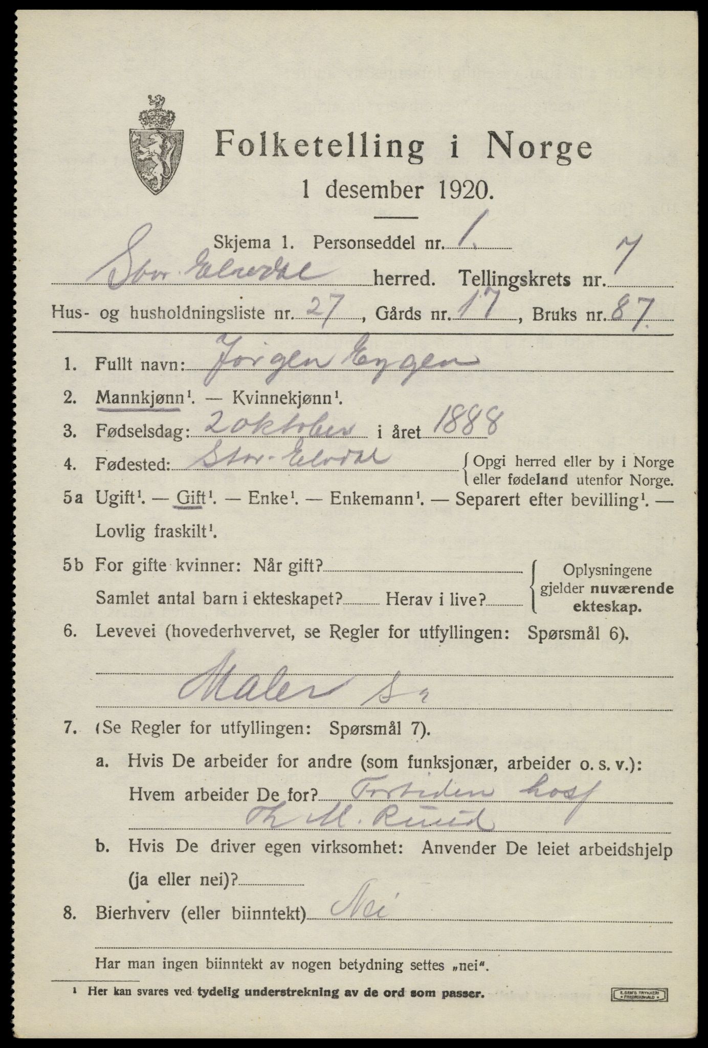 SAH, 1920 census for Stor-Elvdal, 1920, p. 6142