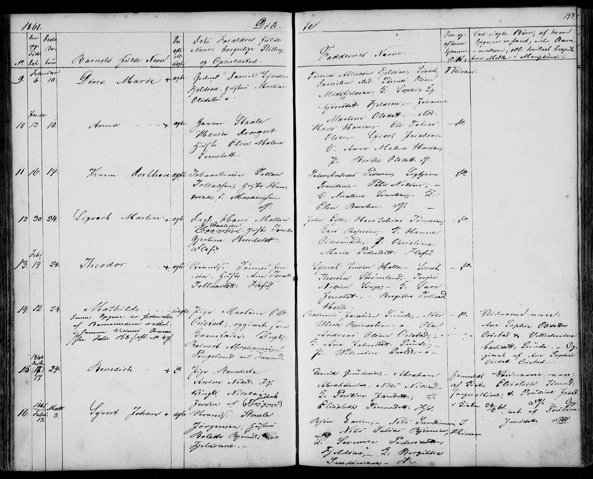 Flekkefjord sokneprestkontor, SAK/1111-0012/F/Fb/Fbc/L0005: Parish register (copy) no. B 5, 1846-1866, p. 153