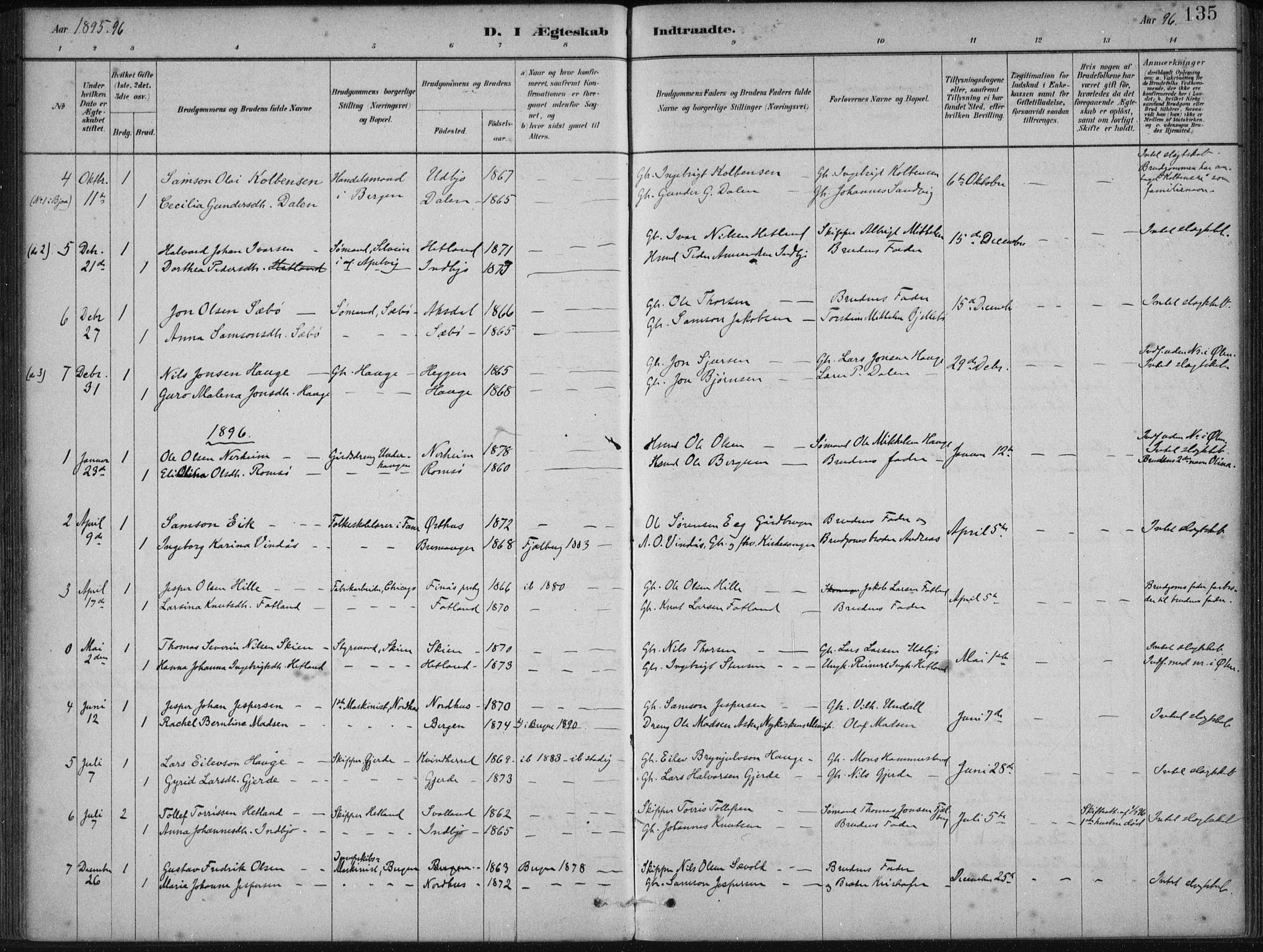 Fjelberg sokneprestembete, SAB/A-75201/H/Haa: Parish register (official) no. B  1, 1879-1919, p. 135