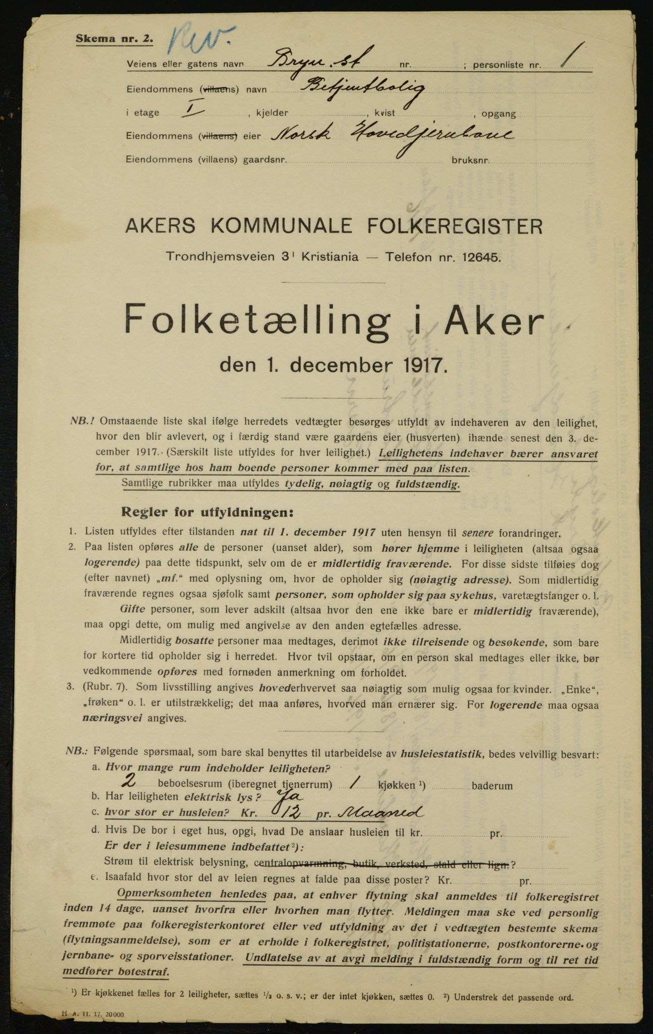 OBA, Municipal Census 1917 for Aker, 1917, p. 23825