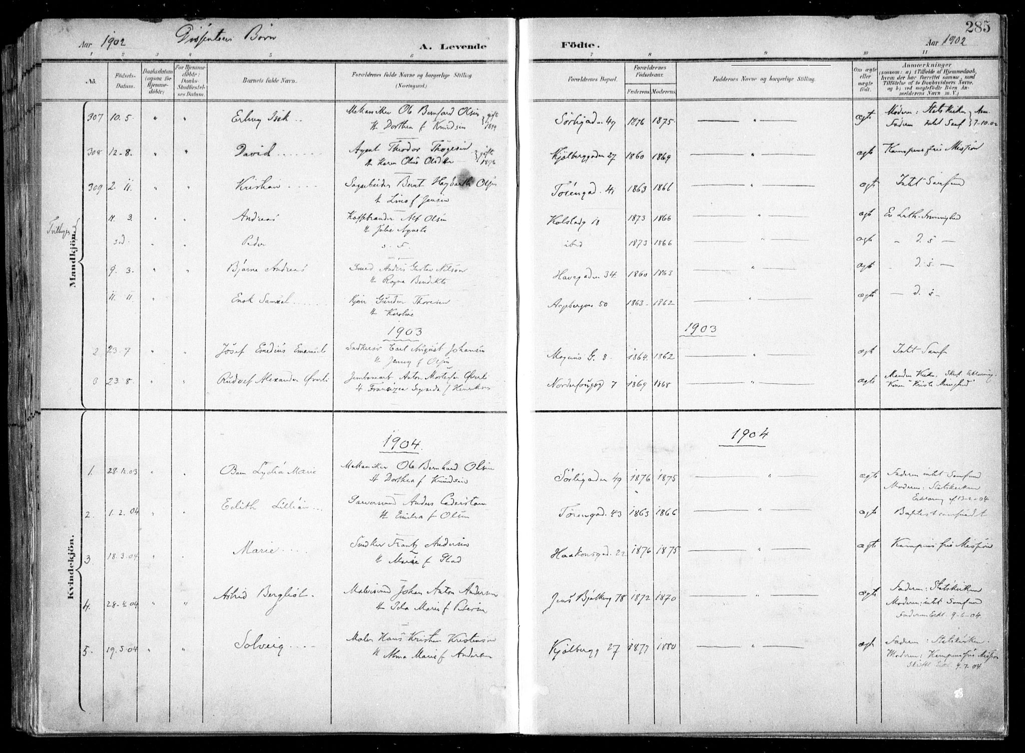 Kampen prestekontor Kirkebøker, SAO/A-10853/F/Fa/L0007: Parish register (official) no. I 7, 1897-1905, p. 285
