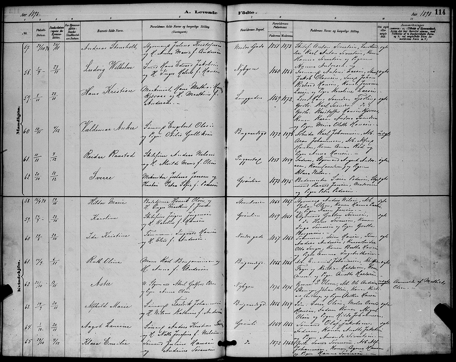 Sandefjord kirkebøker, AV/SAKO-A-315/G/Ga/L0001: Parish register (copy) no. 1, 1885-1903, p. 114