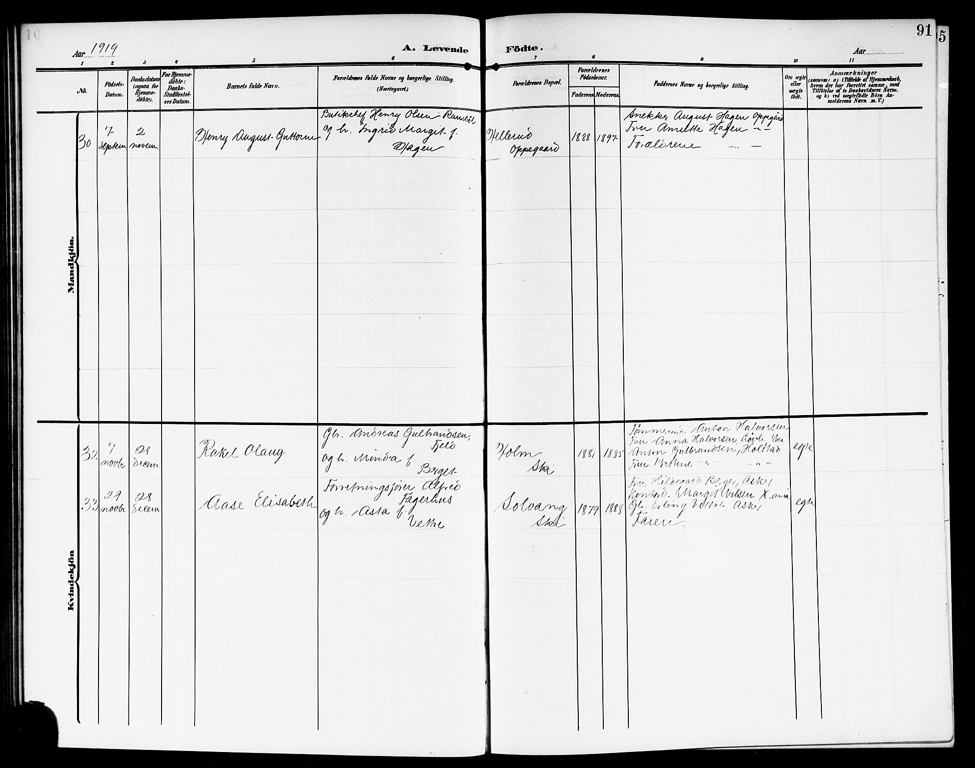 Kråkstad prestekontor Kirkebøker, AV/SAO-A-10125a/G/Gb/L0001: Parish register (copy) no. II 1, 1905-1920, p. 91