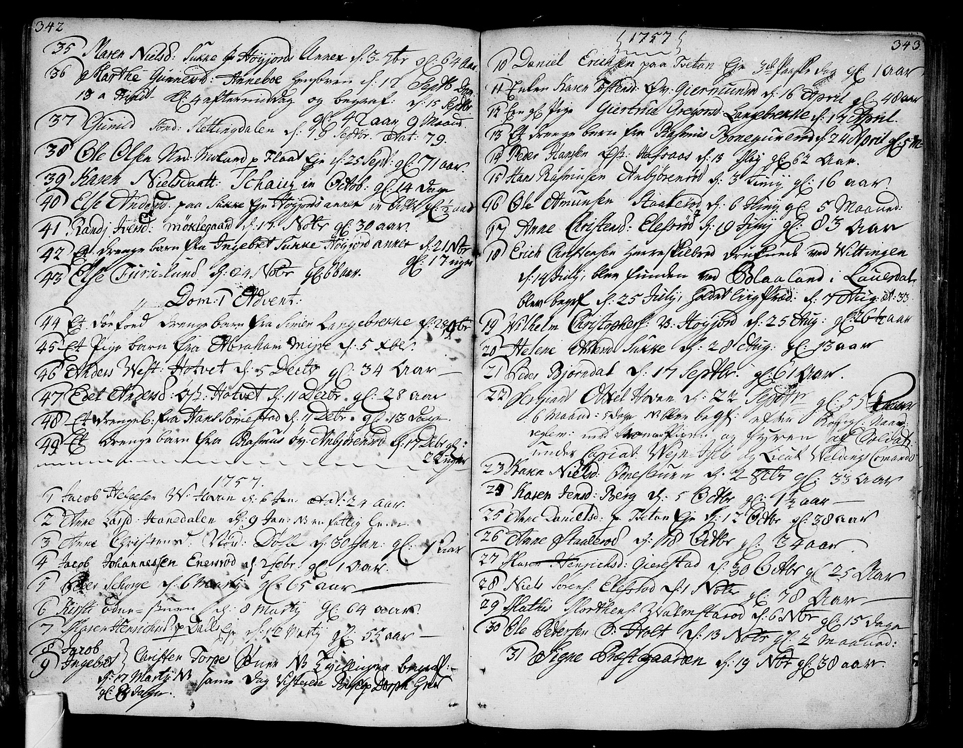 Andebu kirkebøker, SAKO/A-336/F/Fa/L0002: Parish register (official) no. 2, 1733-1802, p. 342-343