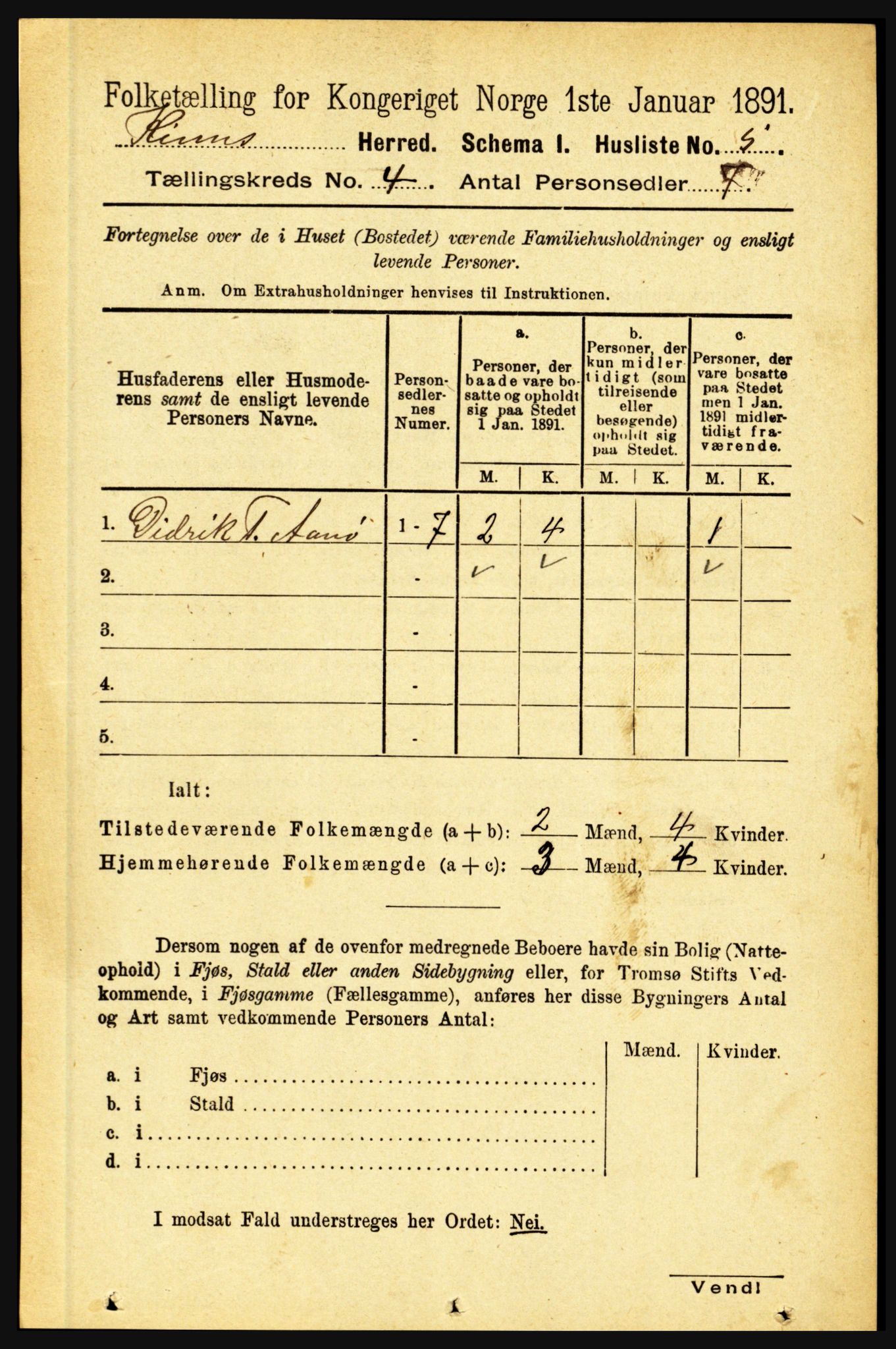 RA, 1891 census for 1437 Kinn, 1891, p. 1260